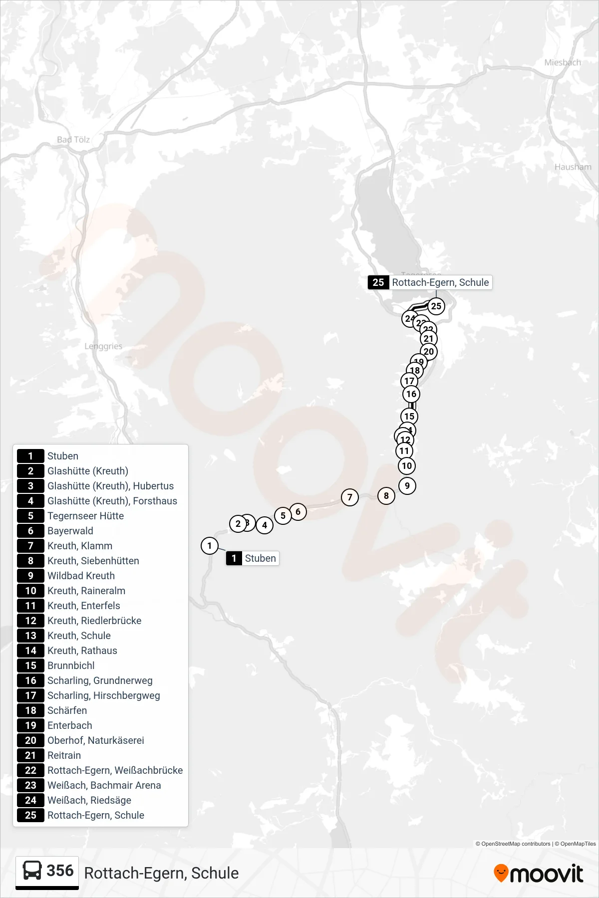 Linie 356 (Bus) Richtung Rottach-Egern, Schule: Route und Haltestellen auf der Karte