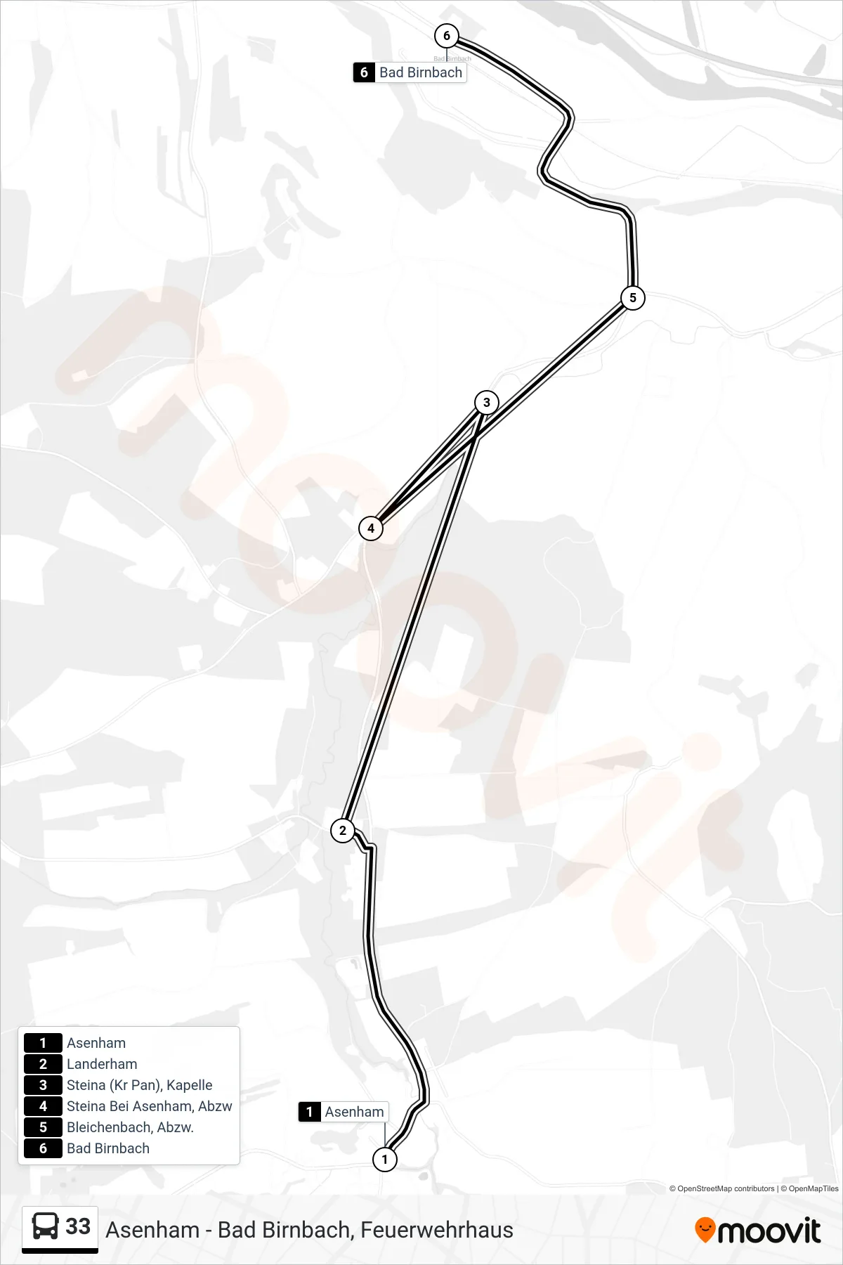 33 bus Line (Bad Birnbach, Bf) route and stops on a map