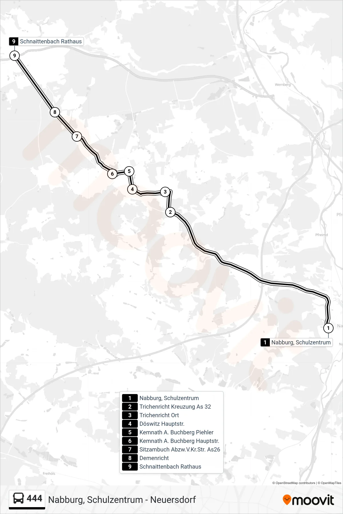 444 bus Line (Schnaittenbach Ratha) route and stops on a map