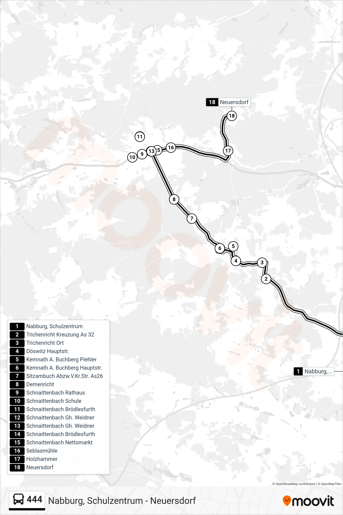 Linie 444 (Bus) Richtung Neuersdorf: Route und Haltestellen auf der Karte