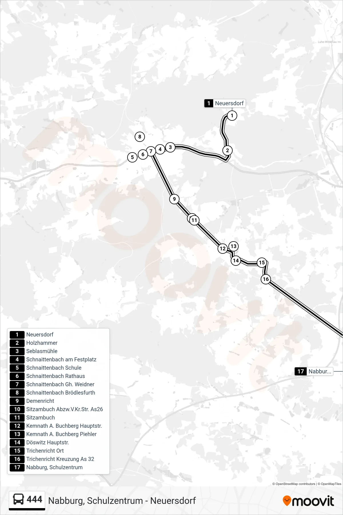 Linie 444 (Bus) Richtung Nabburg: Route und Haltestellen auf der Karte