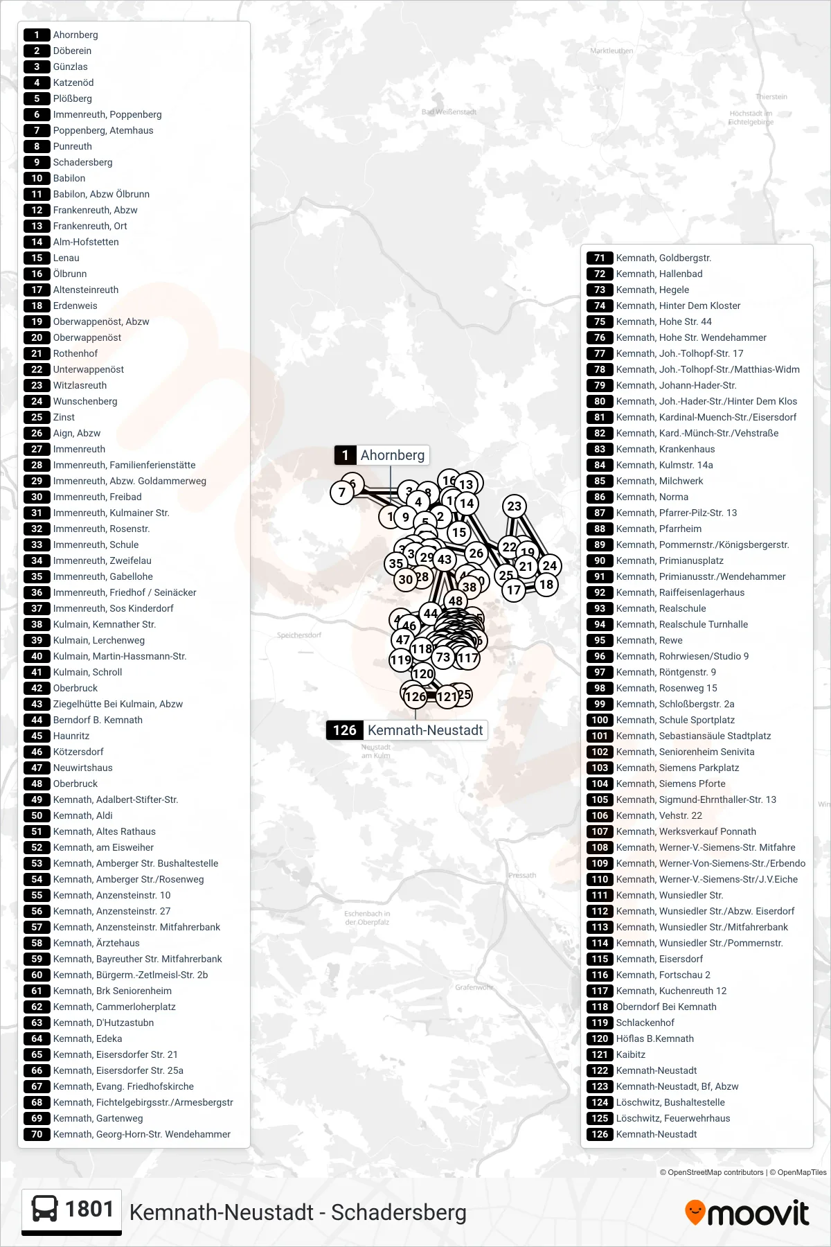 1801 bus Line (Bedarfsverkehr) route and stops on a map