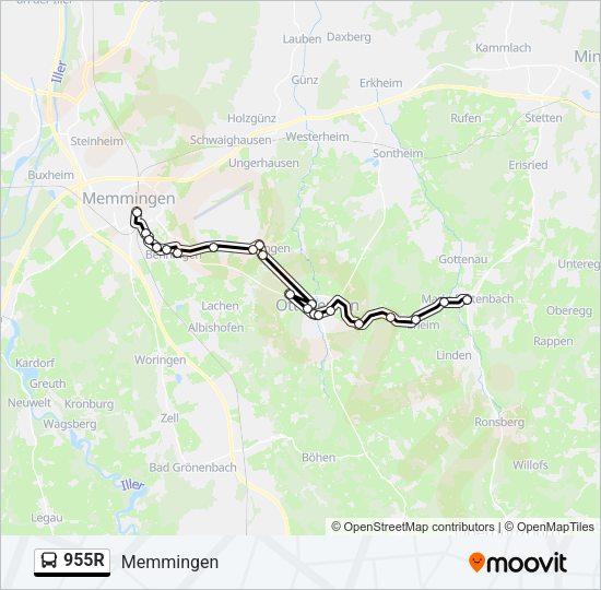 Автобус 955R: карта маршрута