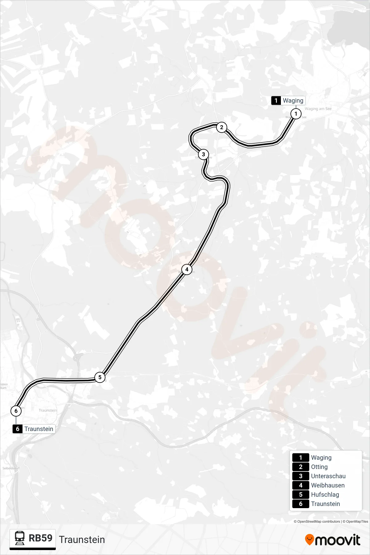 Linie RB59 (Bahn) Richtung Traunstein: Route und Haltestellen auf der Karte