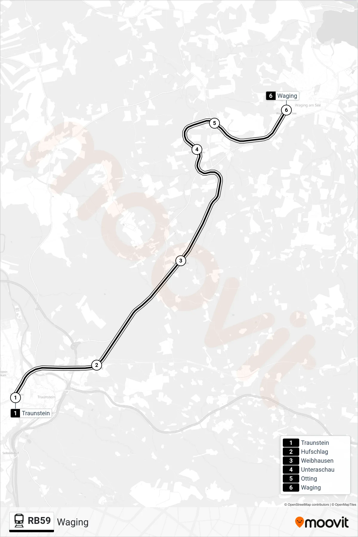 Linie RB59 (Bahn) Richtung Waging: Route und Haltestellen auf der Karte