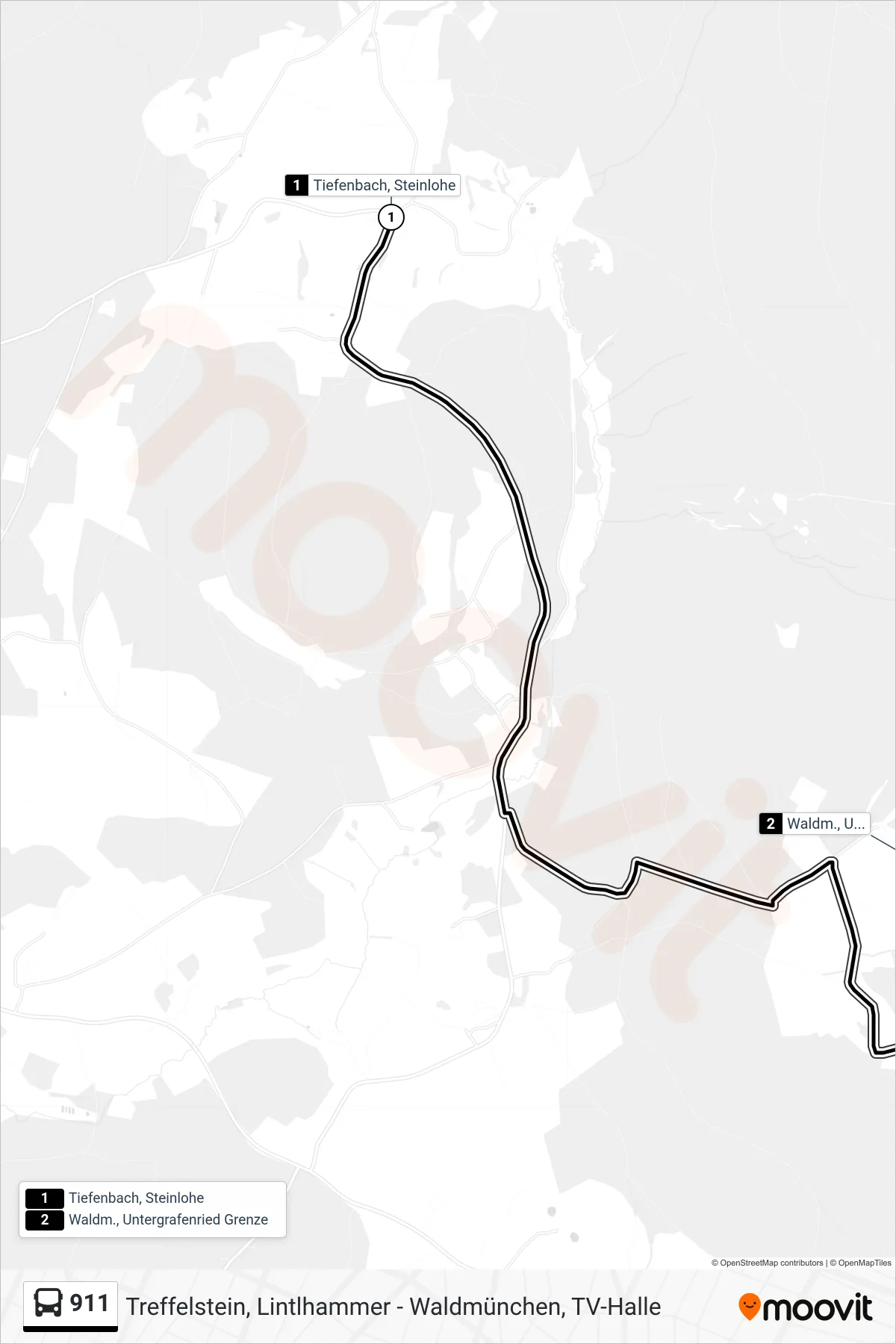 Linie 911 (Bus) Richtung Waldm., Untergrafenried Grenze: Route und Haltestellen auf der Karte