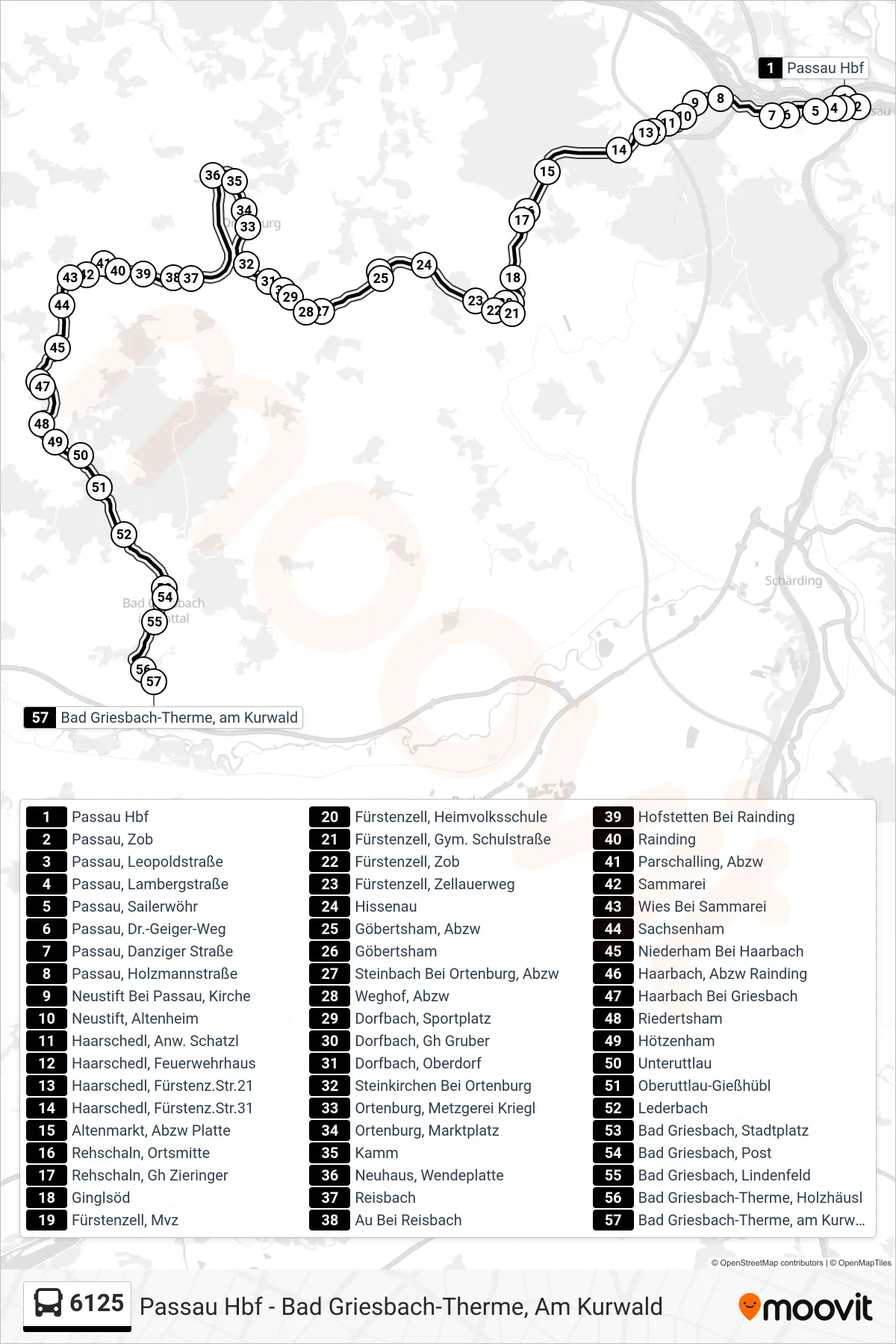 6125 bus Line (Bad Griesbach Über; Rehschaln-Fürstenz.) route and stops on a map