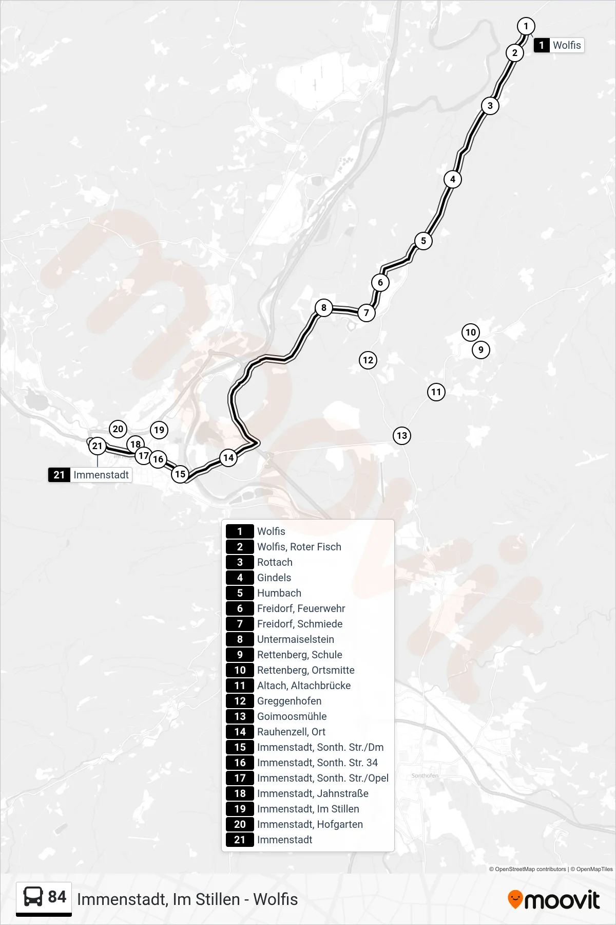 Linie 84 (Bus) Richtung Immenstadt: Route und Haltestellen auf der Karte