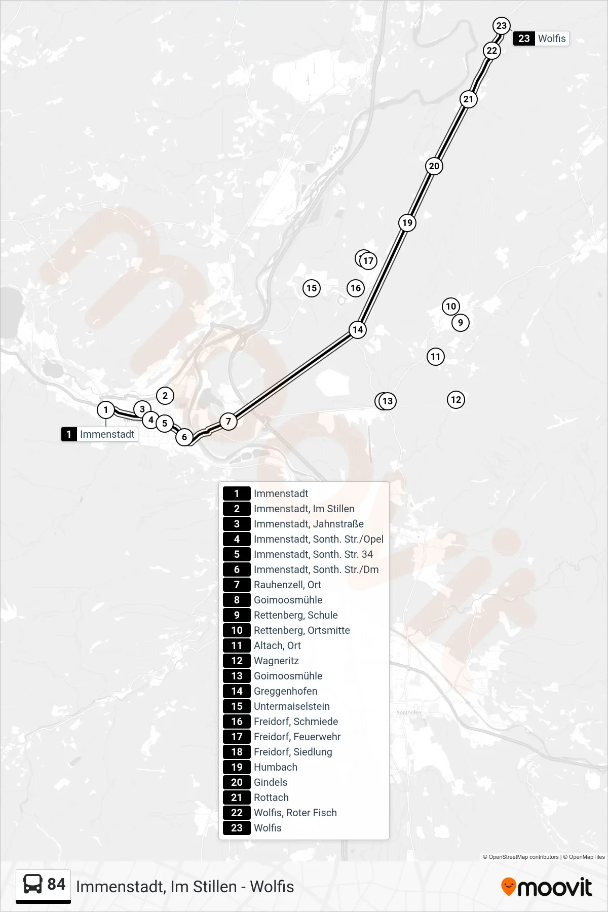 Linie 84 (Bus) Richtung Wolfis: Route und Haltestellen auf der Karte