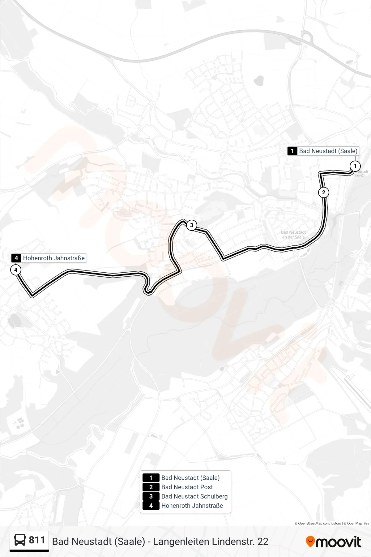 811 bus Line (Hohenroth Jahnstraße) route and stops on a map