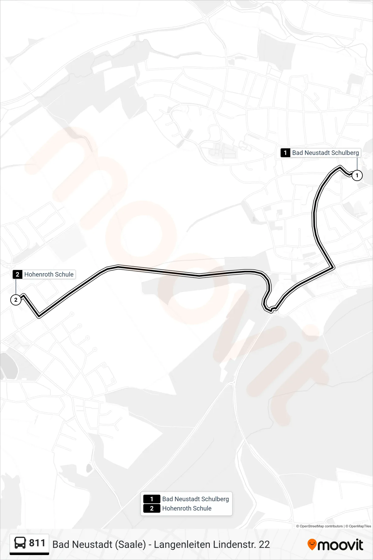 811 bus Line (Hohenroth Schule) route and stops on a map