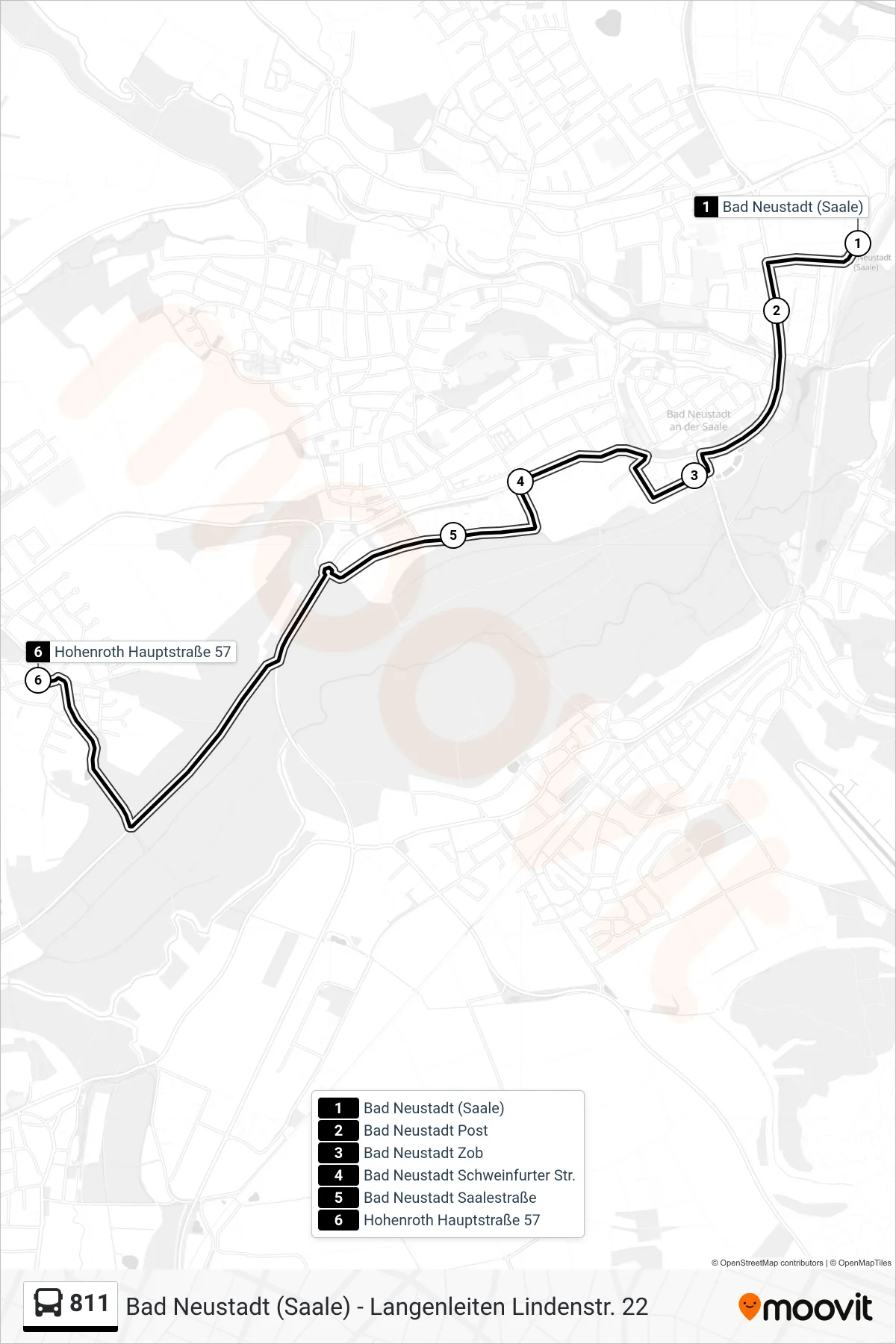 811 bus Line (Hohenroth Hauptstraße 57) route and stops on a map