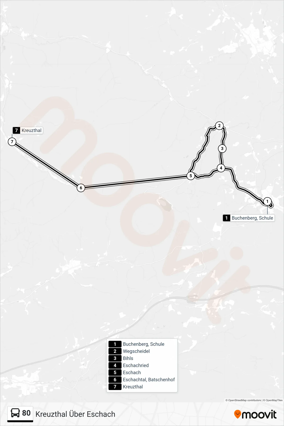 80 bus Line (Kreuzthal Über Eschach) route and stops on a map