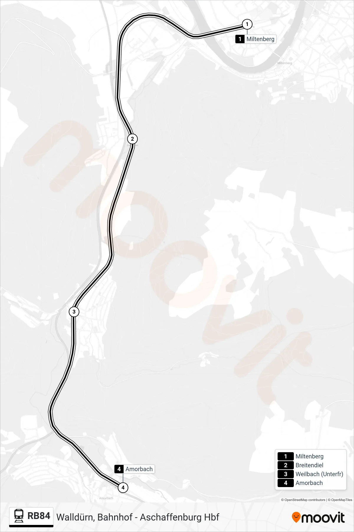 Linie RB84 (Bahn) Richtung Amorbach: Route und Haltestellen auf der Karte