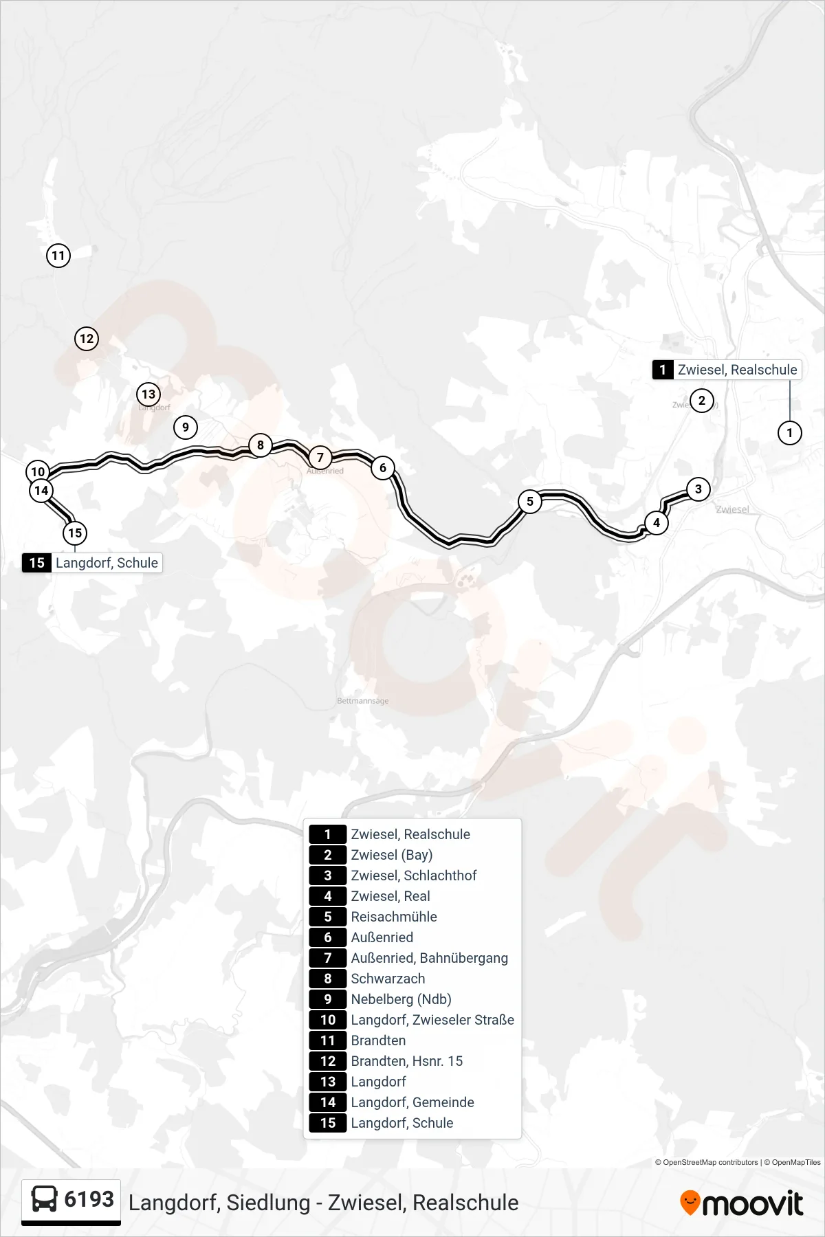 6193 bus Line (Langdorf) route and stops on a map