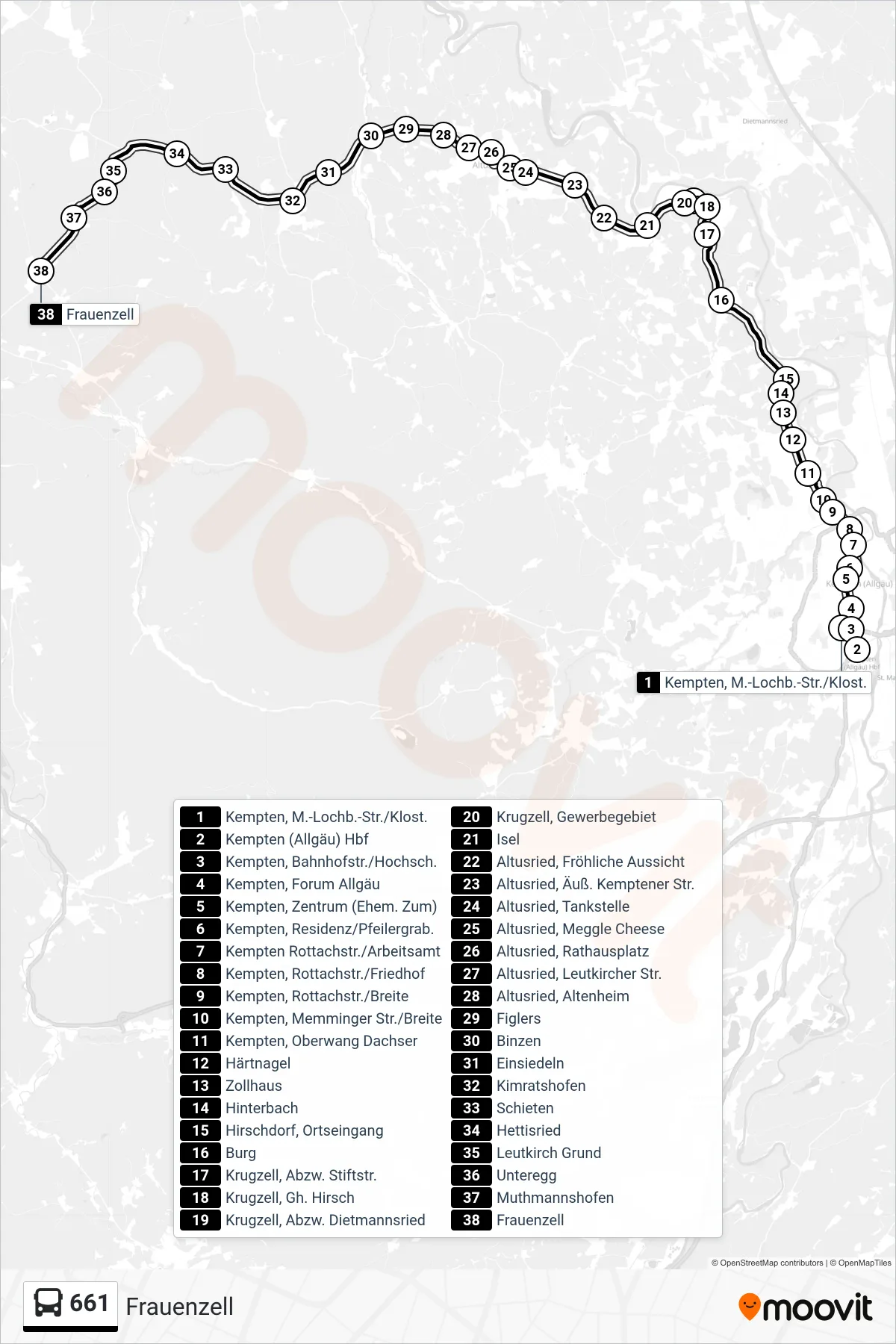 Linie 661 (Bus) Richtung Frauenzell: Route und Haltestellen auf der Karte