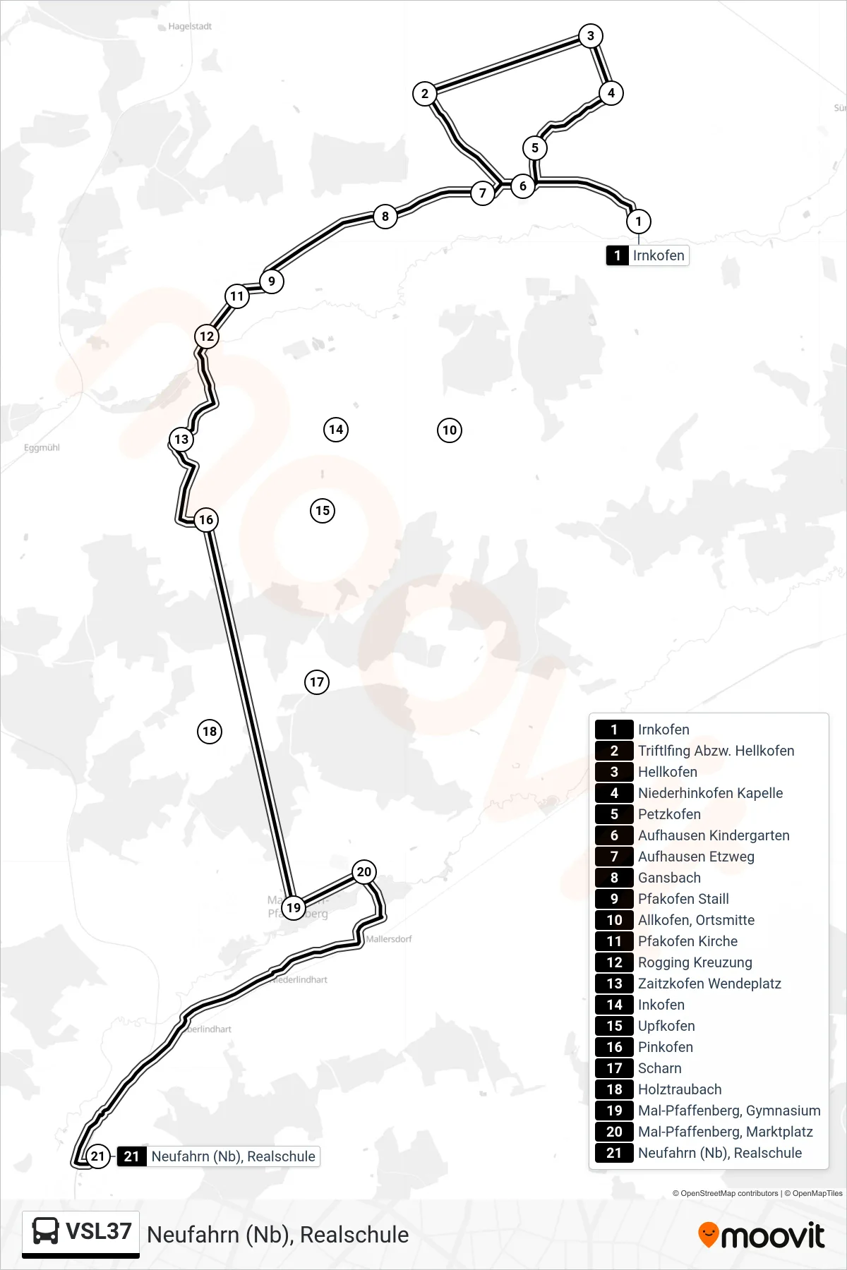 Linie VSL37 (Bus) Richtung Neufahrn (Nb), Realschule: Route und Haltestellen auf der Karte