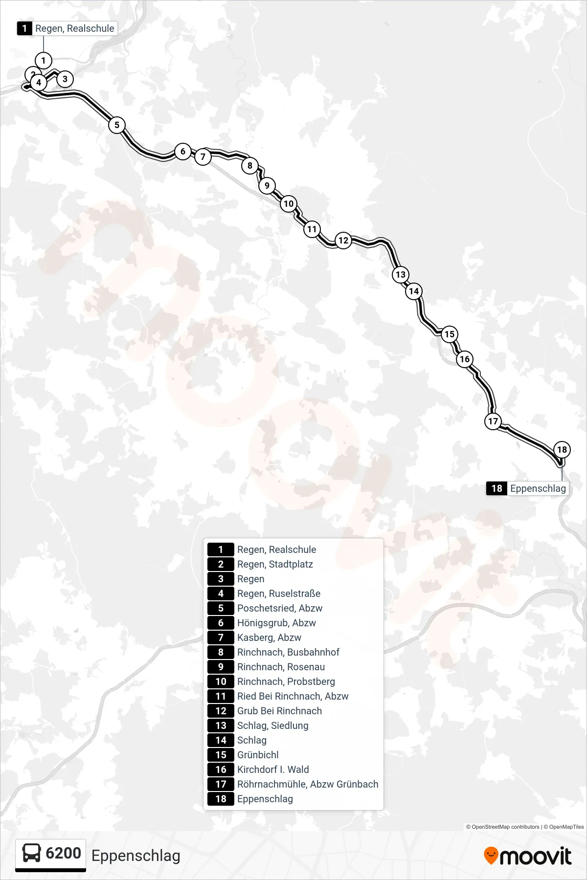 6200 bus Line (Eppenschlag) route and stops on a map