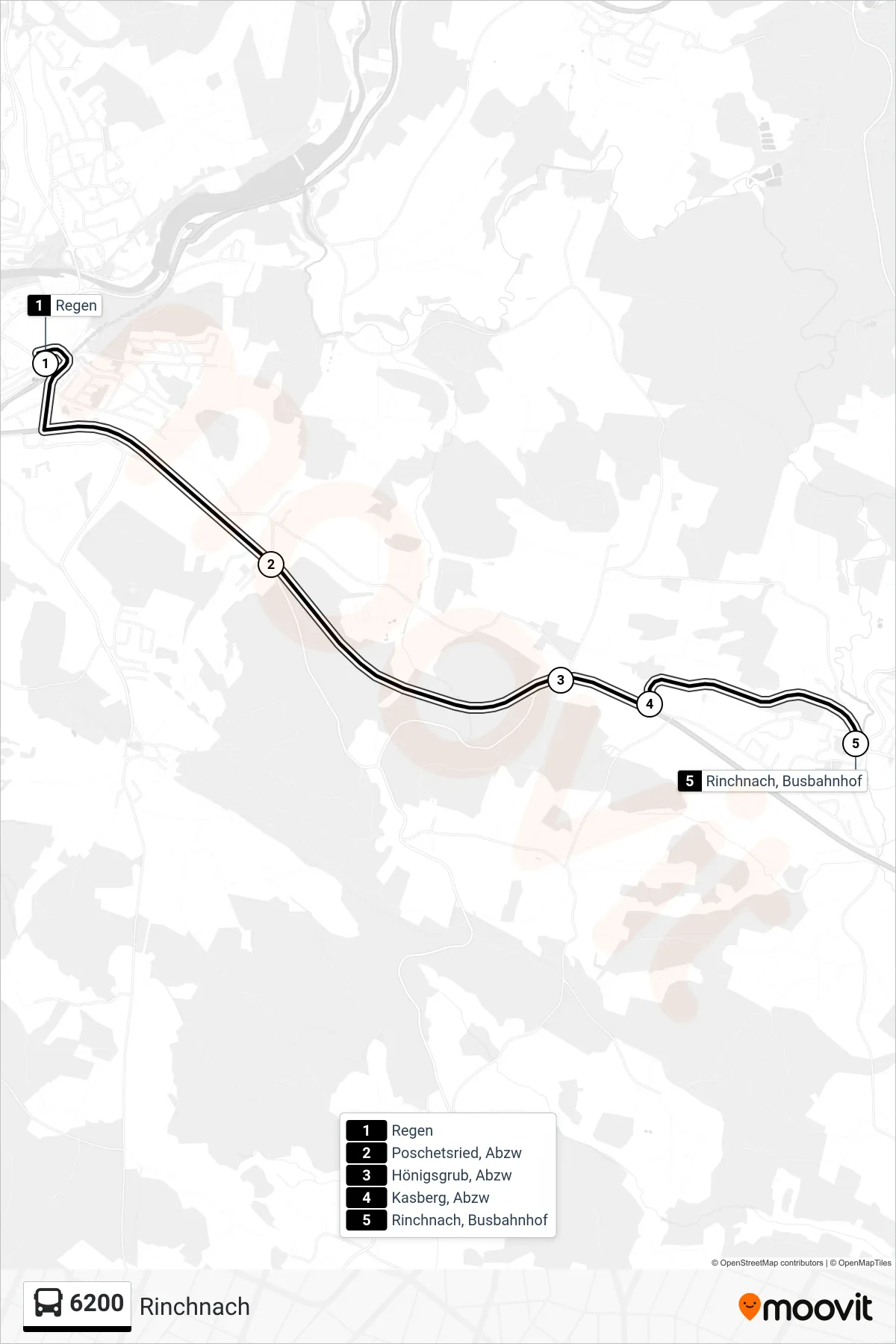 6200 bus Line (Rinchnach) route and stops on a map