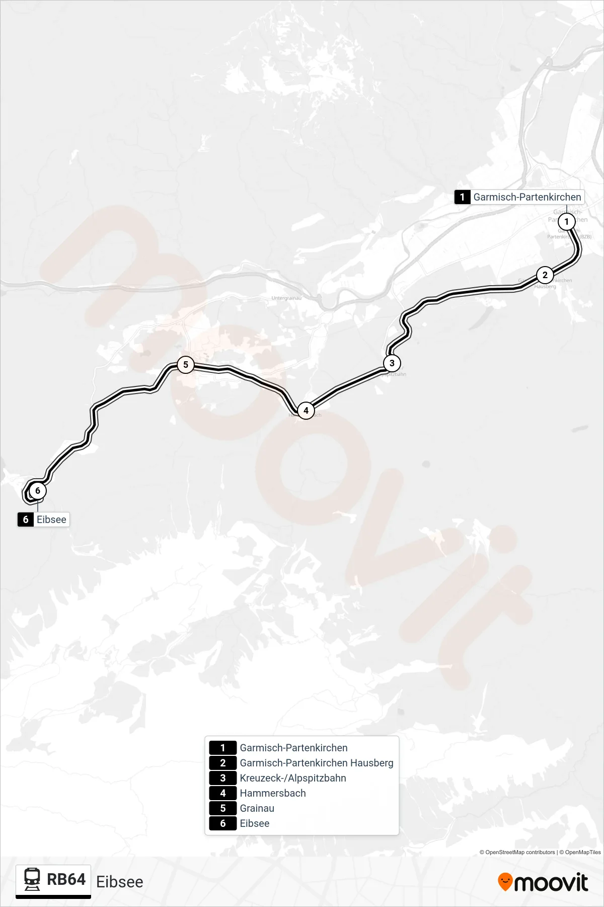 Linie RB64 (Tram) Richtung Eibsee: Route und Haltestellen auf der Karte