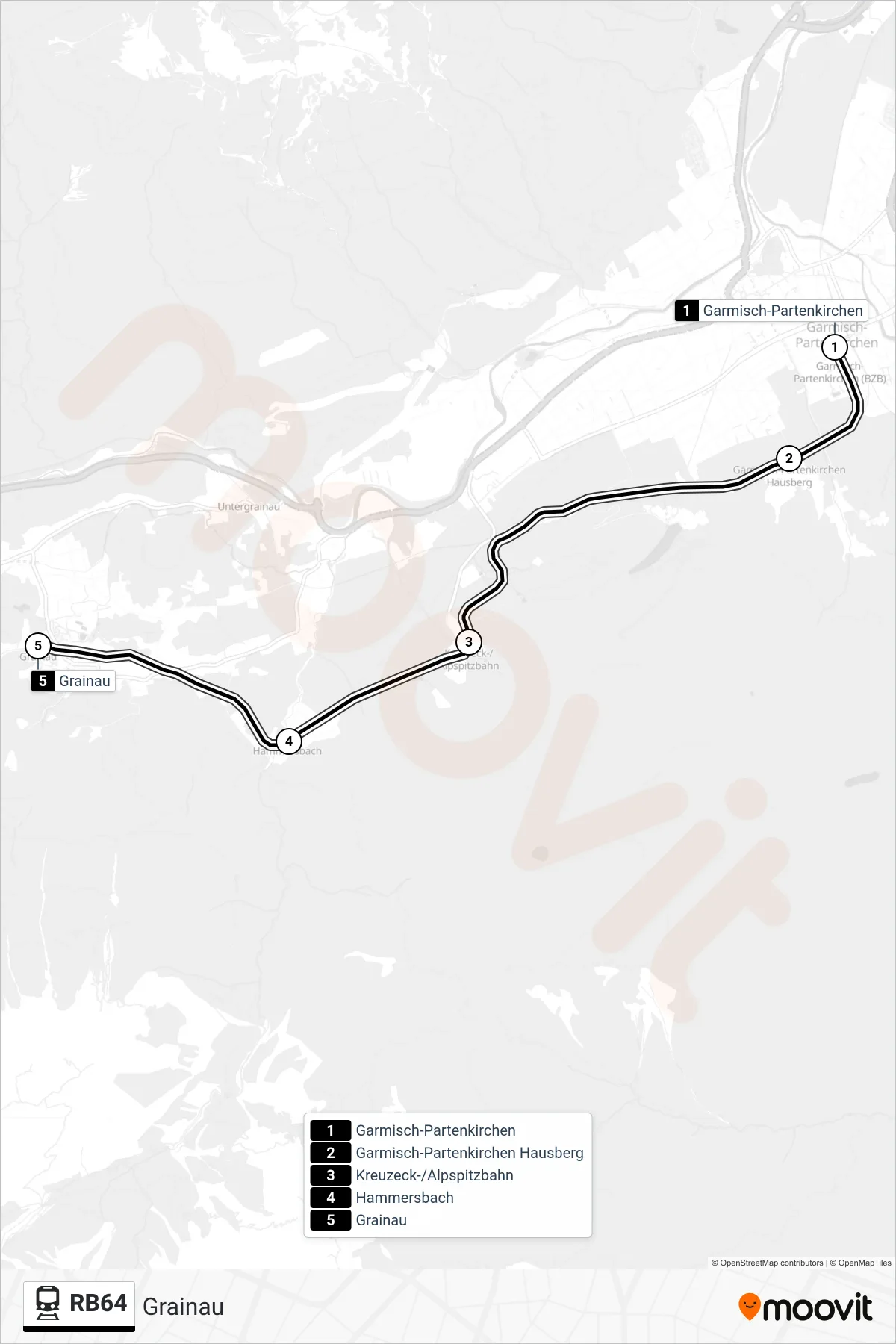 Linie RB64 (Tram) Richtung Grainau: Route und Haltestellen auf der Karte