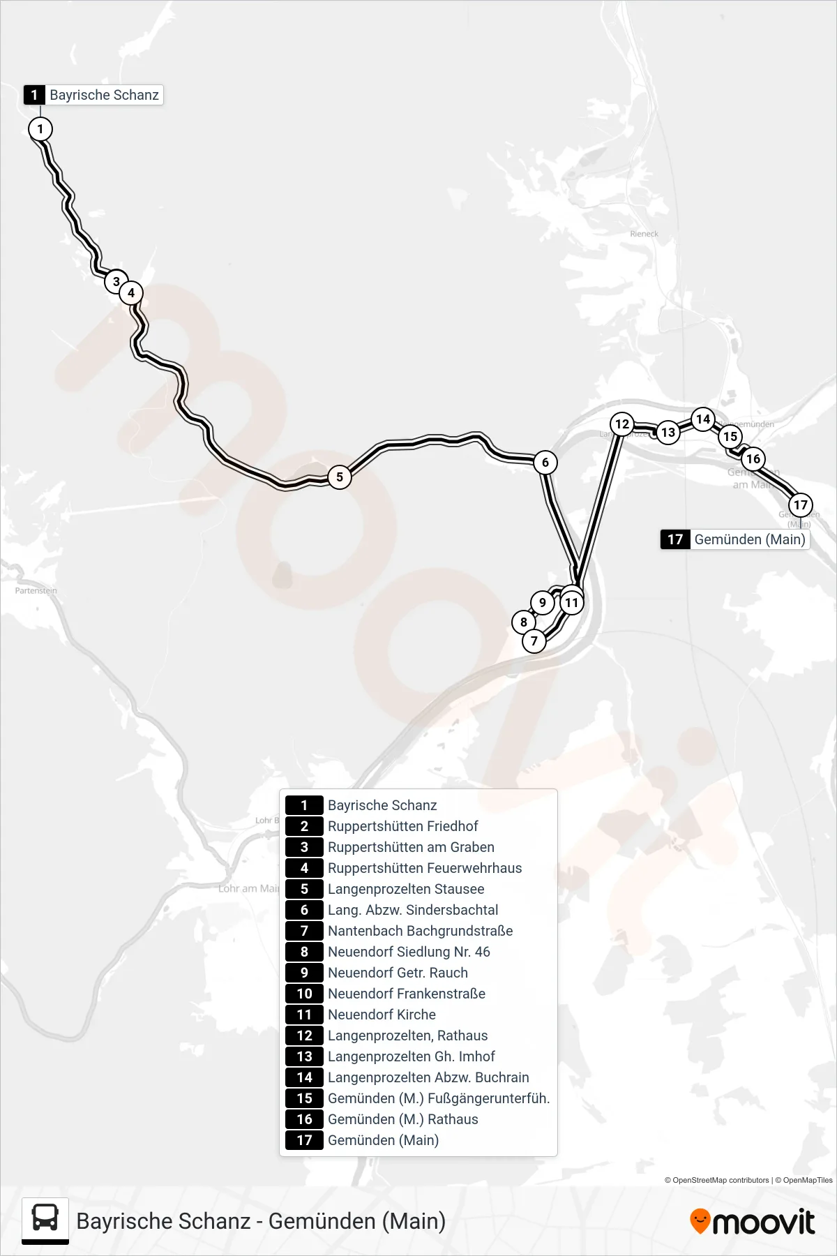 650 RUFBUS bus Line (Gemünden Rufbus) route and stops on a map