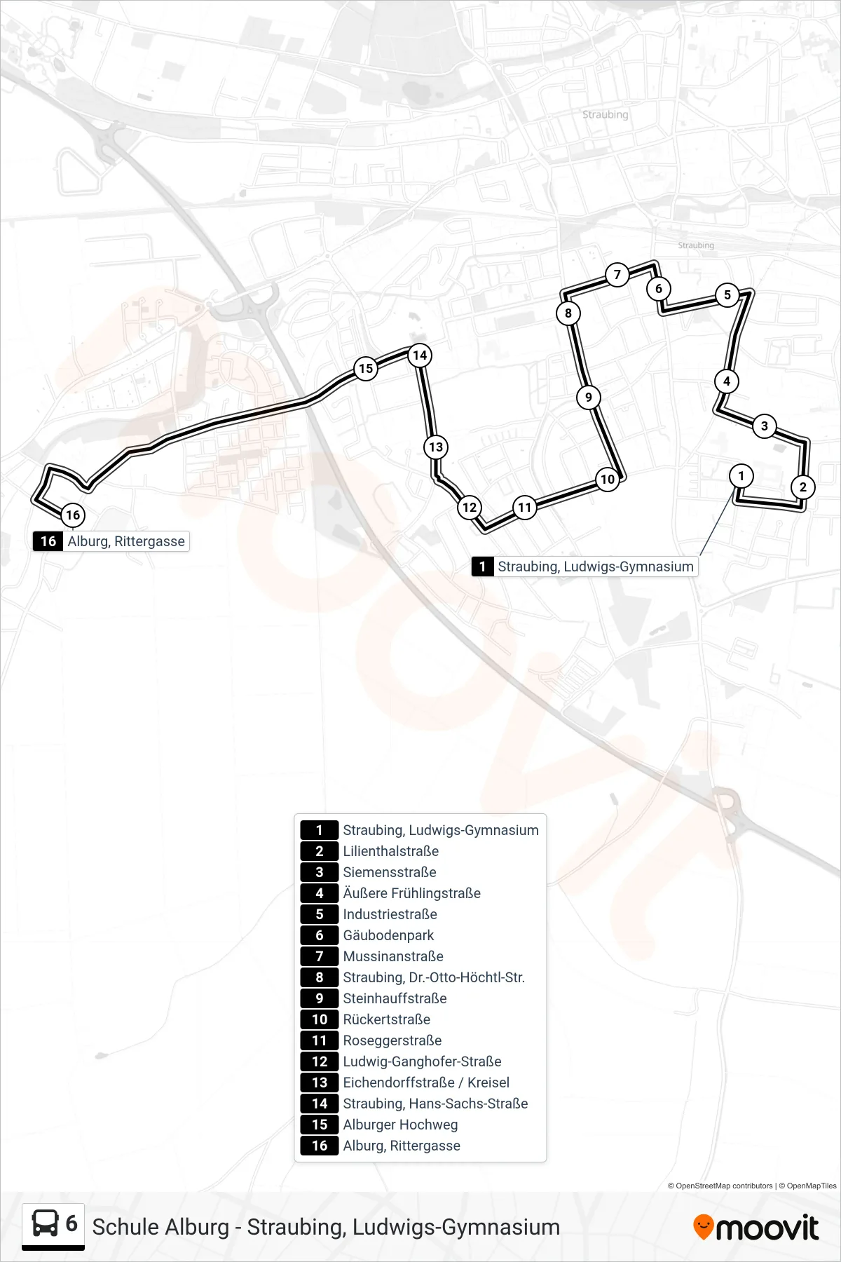 Linie 6 (Bus) Richtung Alburg, Rittergasse: Route und Haltestellen auf der Karte