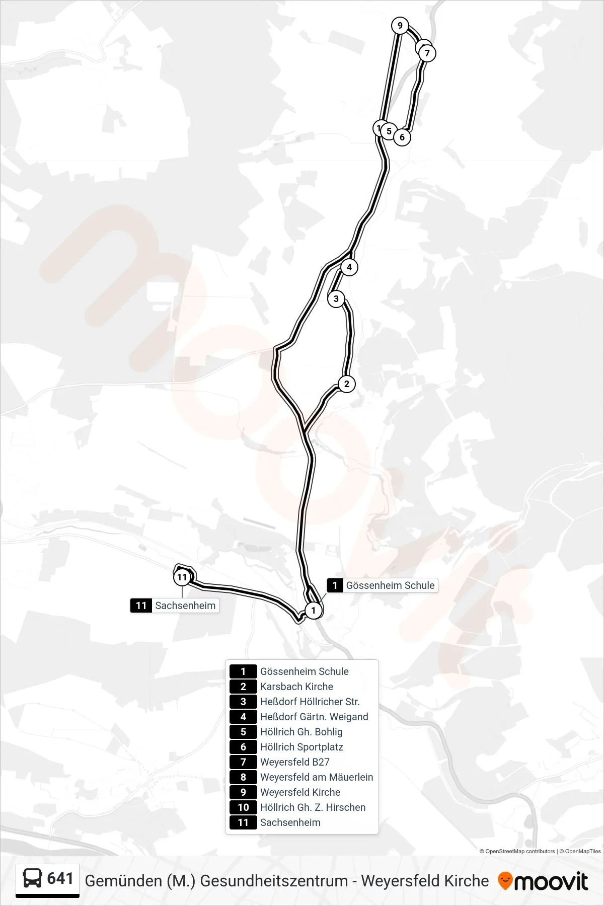Linie 641 (Bus) Richtung Sachsenheim: Route und Haltestellen auf der Karte