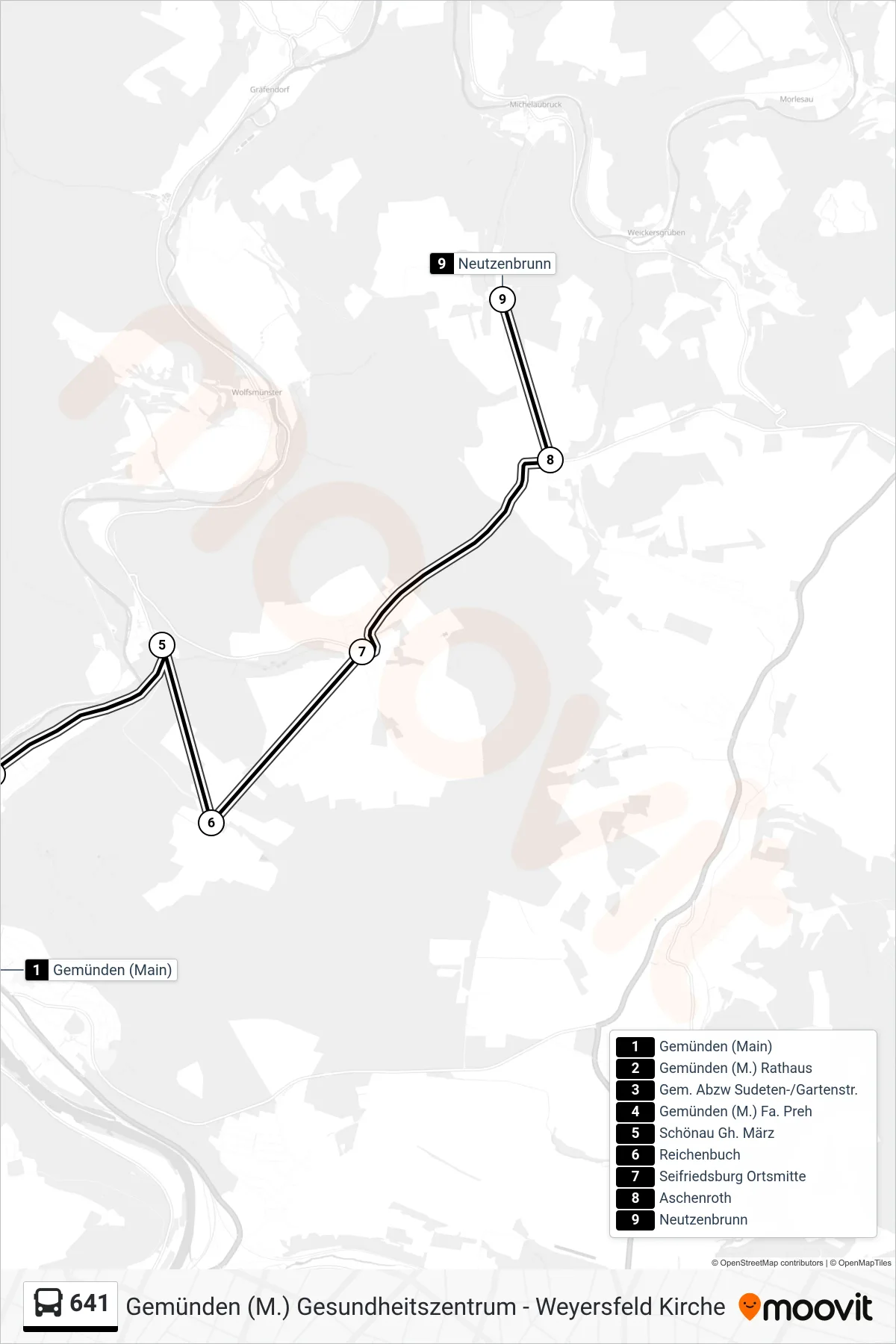 Linie 641 (Bus) Richtung Neutzenbrunn: Route und Haltestellen auf der Karte