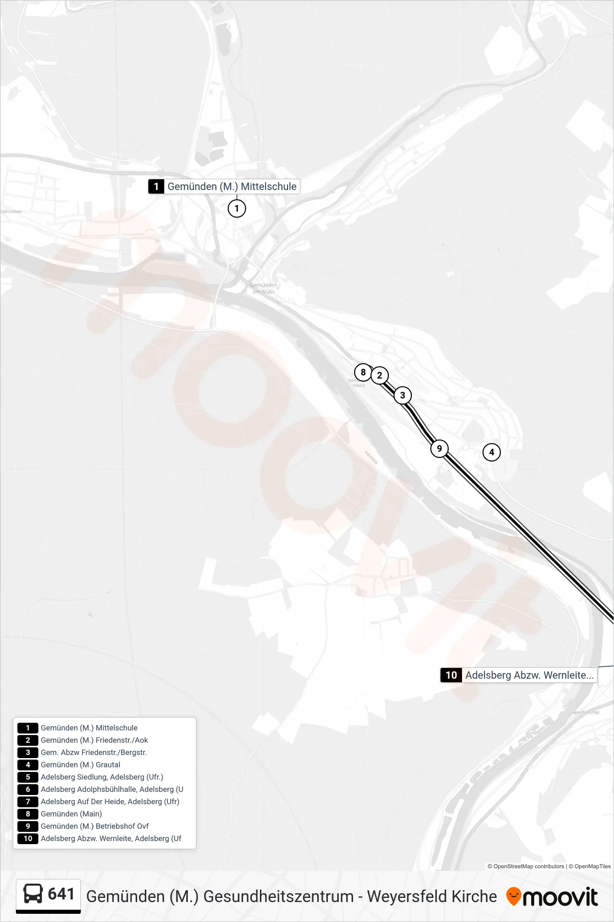Linie 641 (Bus) Richtung Adelsberg: Route und Haltestellen auf der Karte
