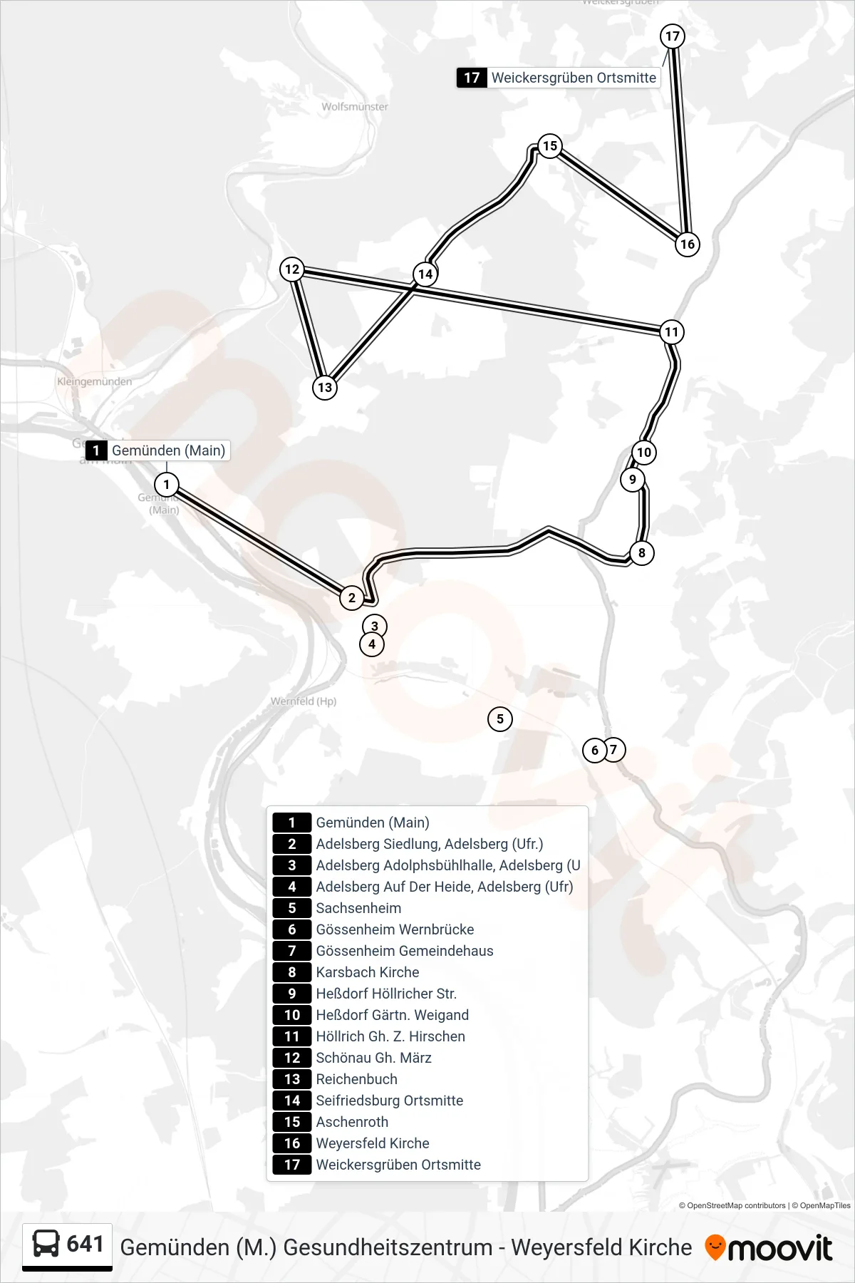 641 bus Line (Weickersgrüben) route and stops on a map