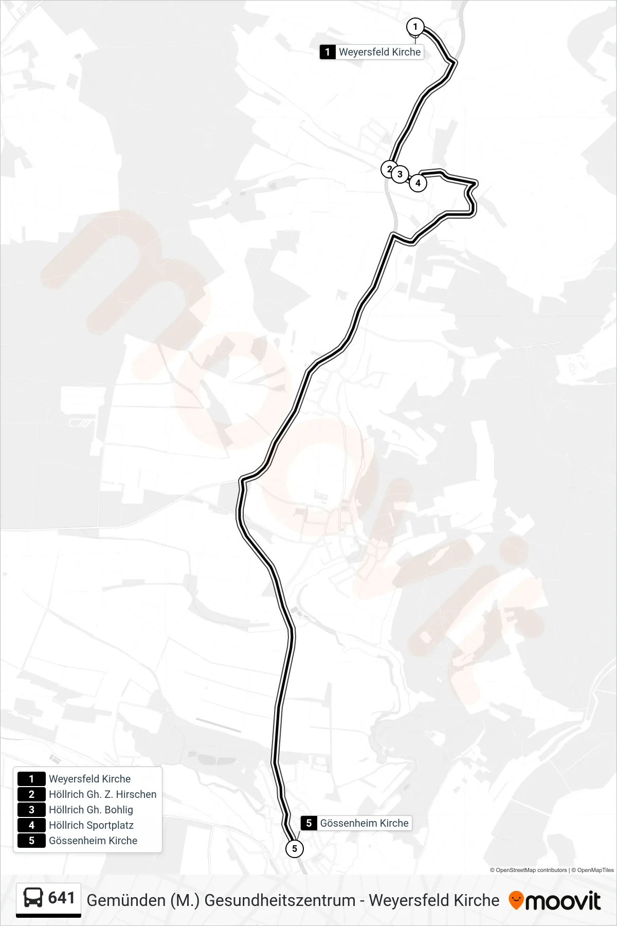 Linie 641 (Bus) Richtung Gössenheim: Route und Haltestellen auf der Karte