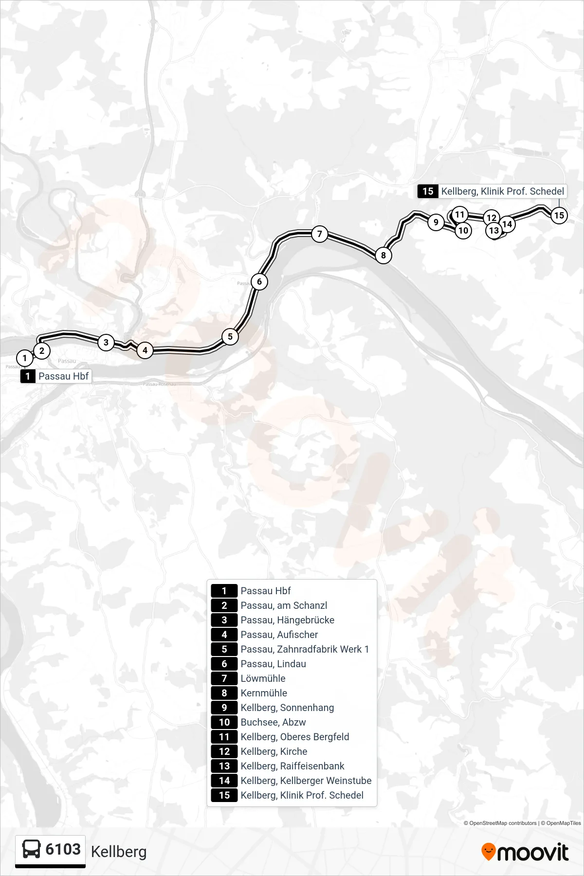 Linie 6103 (Bus) Richtung Kellberg: Route und Haltestellen auf der Karte