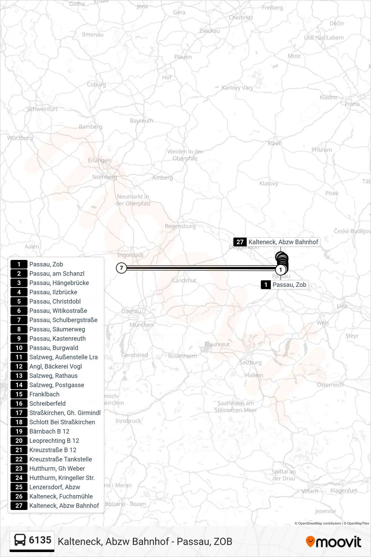 Linie 6135 (Bus) Richtung Kalteneck: Route und Haltestellen auf der Karte