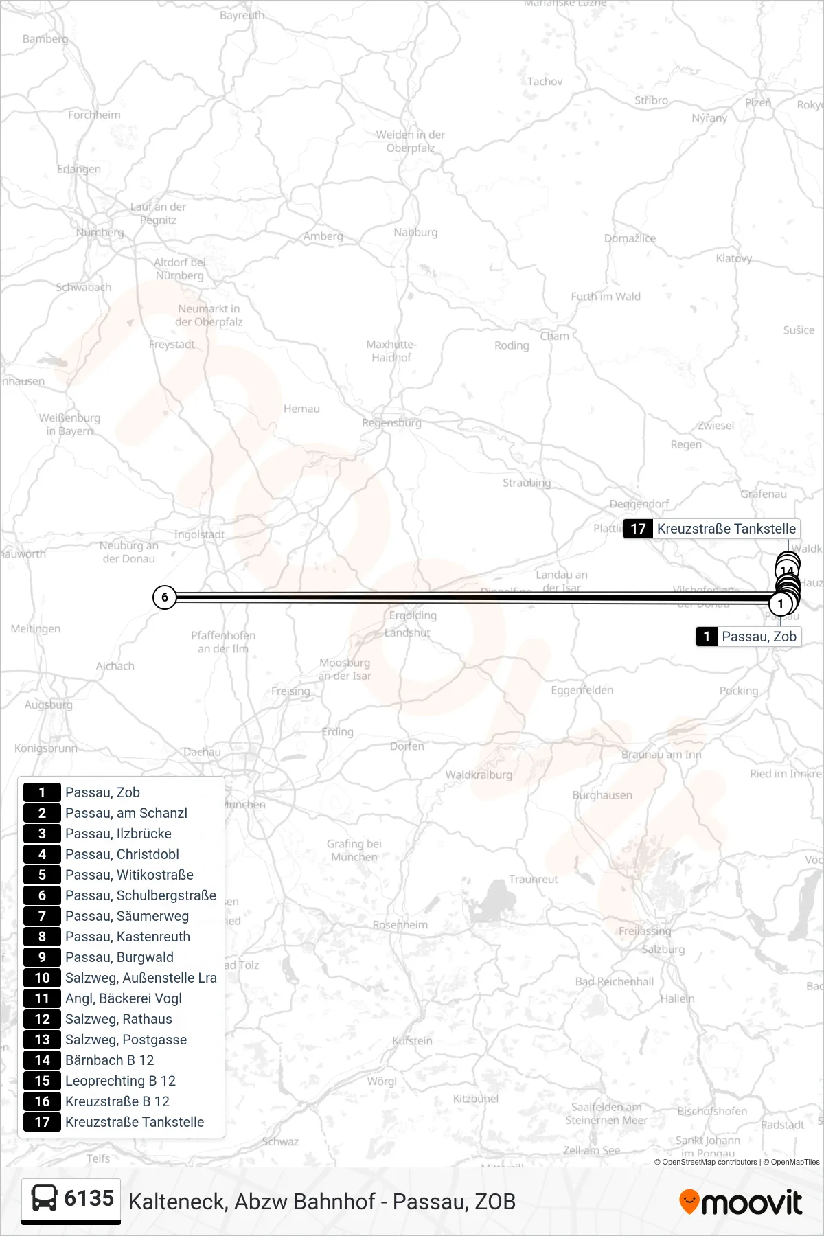 Linie 6135 (Bus) Richtung Kreuzstrasse; Tankstelle: Route und Haltestellen auf der Karte