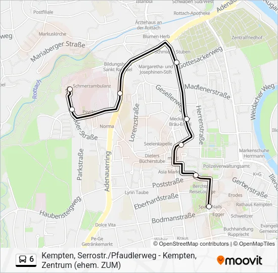 Автобус 6: карта маршрута