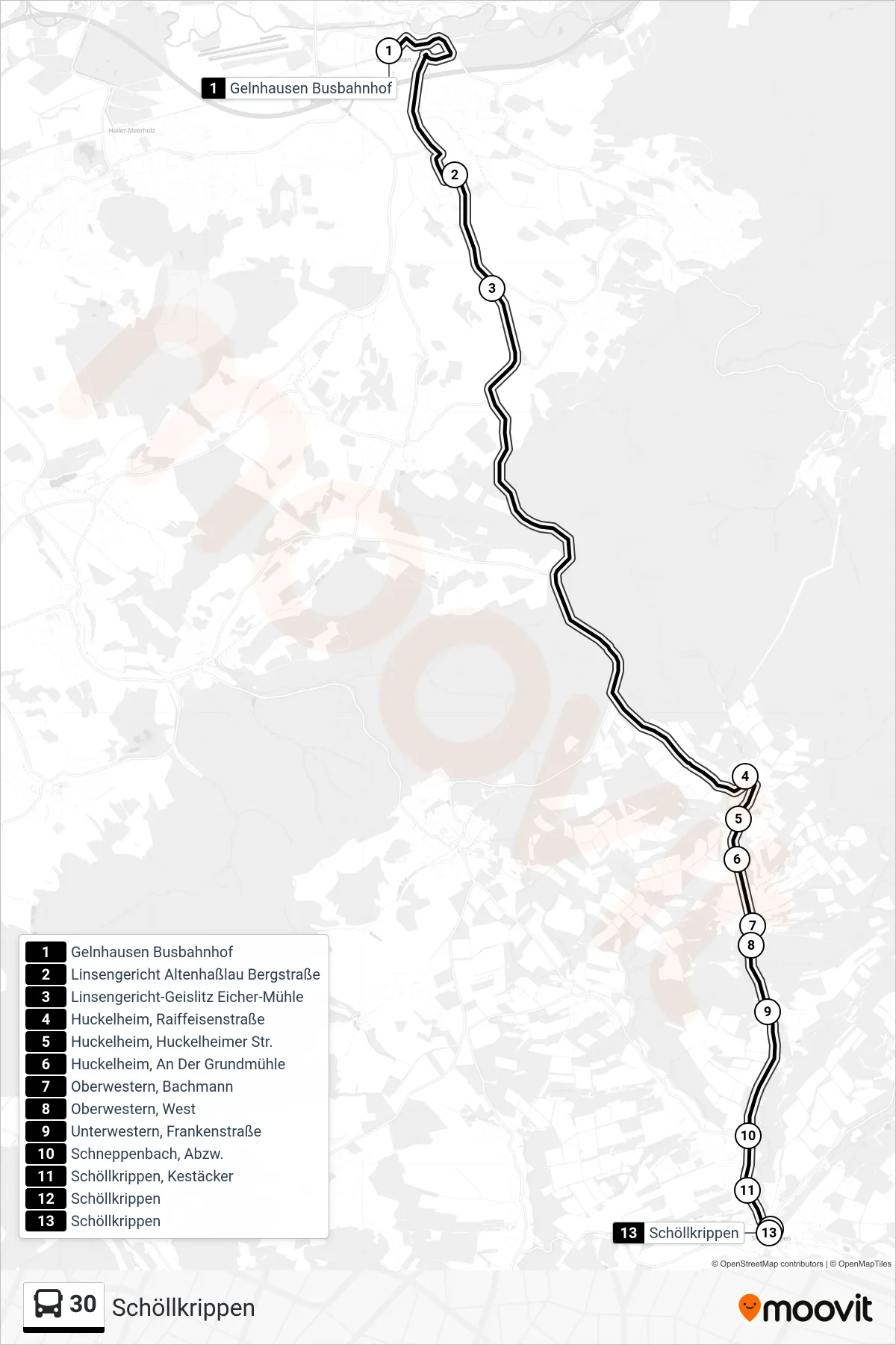 Linie 30 (Bus) Richtung Schöllkrippen: Route und Haltestellen auf der Karte
