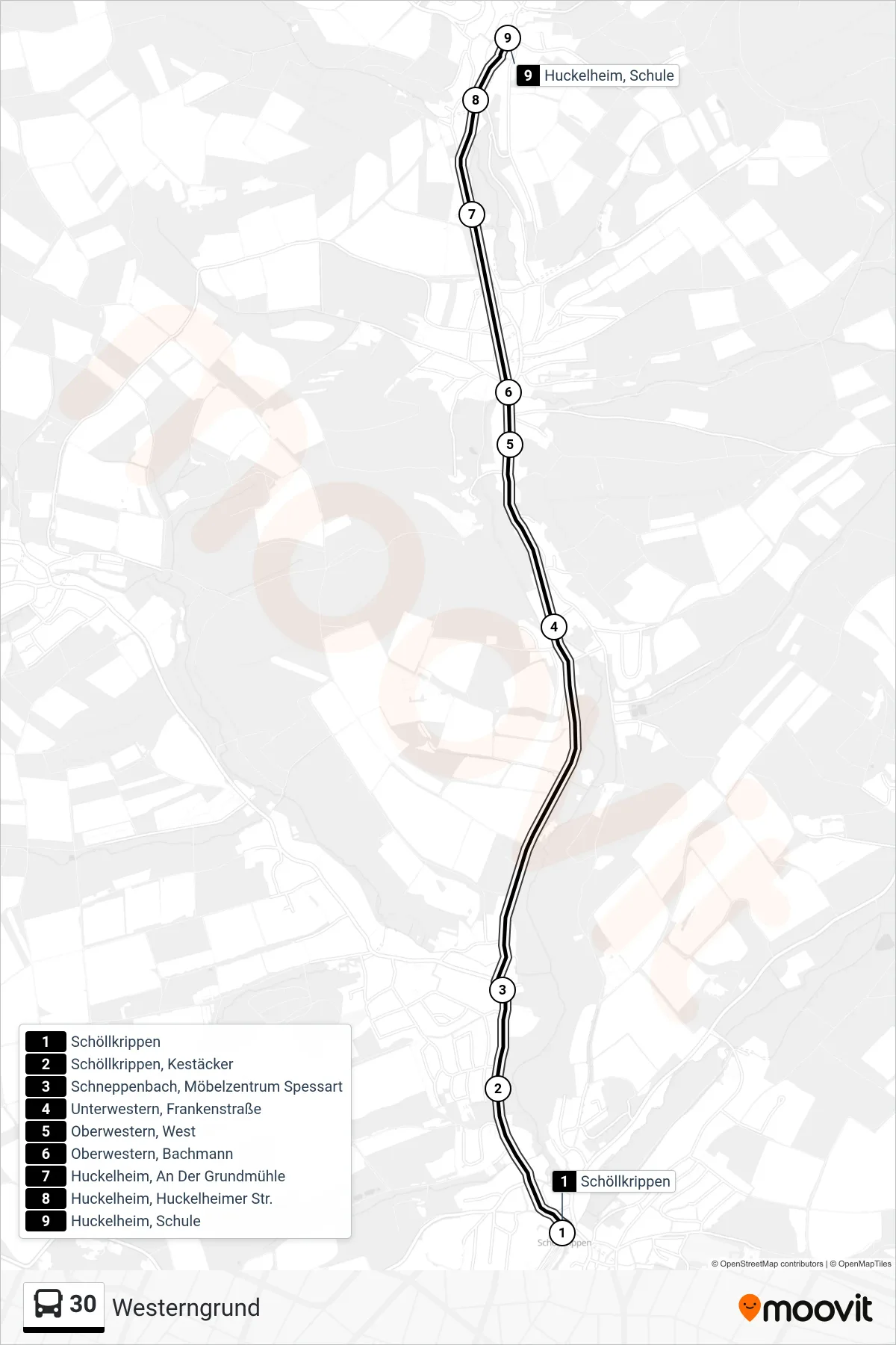 Linie 30 (Bus) Richtung Westerngrund: Route und Haltestellen auf der Karte
