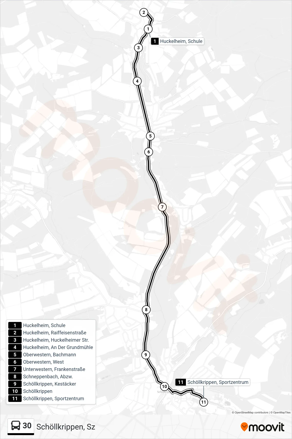 Linie 30 (Bus) Richtung Schöllkrippen, Sz: Route und Haltestellen auf der Karte