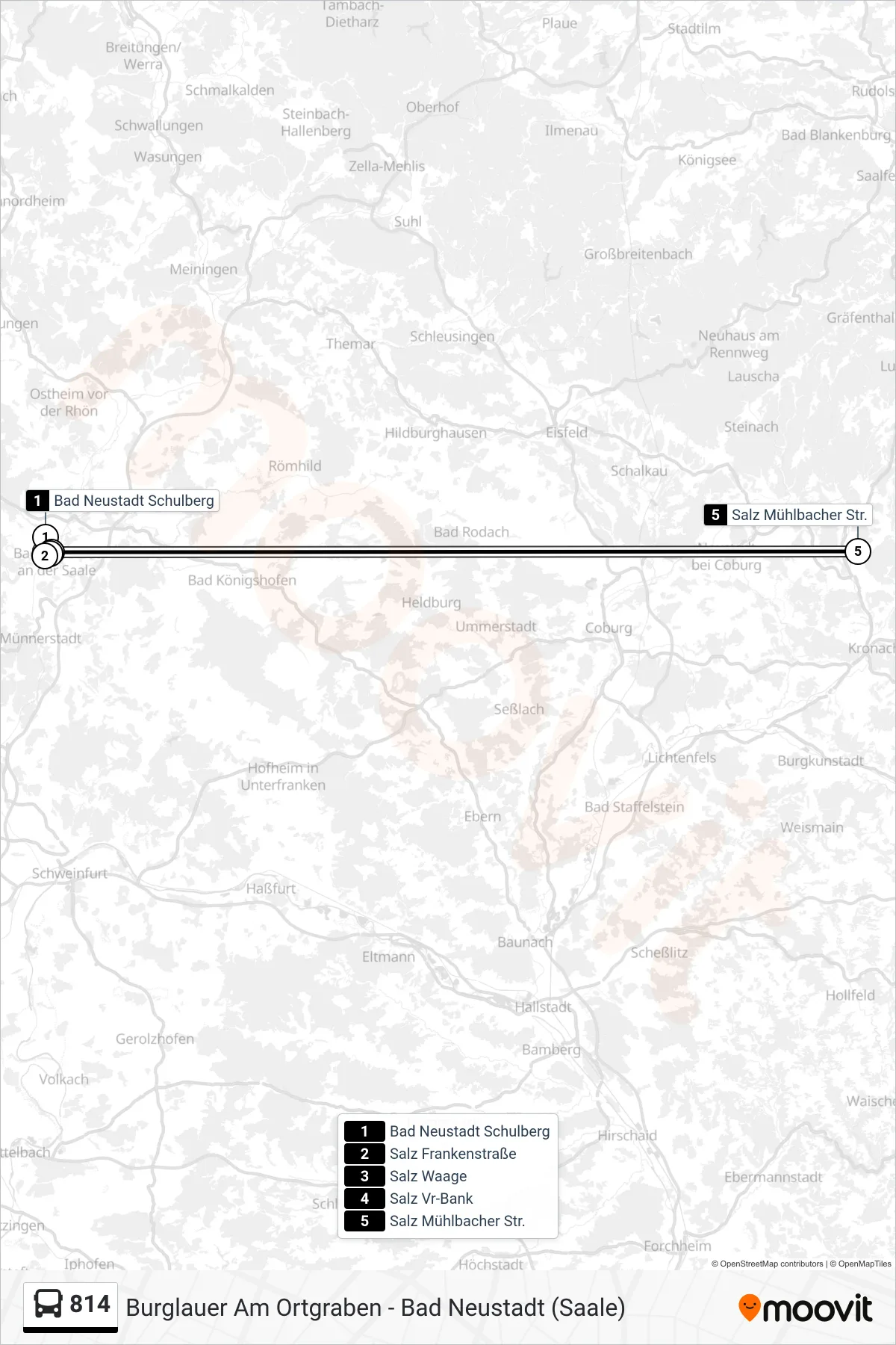 814 bus Line (Salz Mühlbacher Straße) route and stops on a map