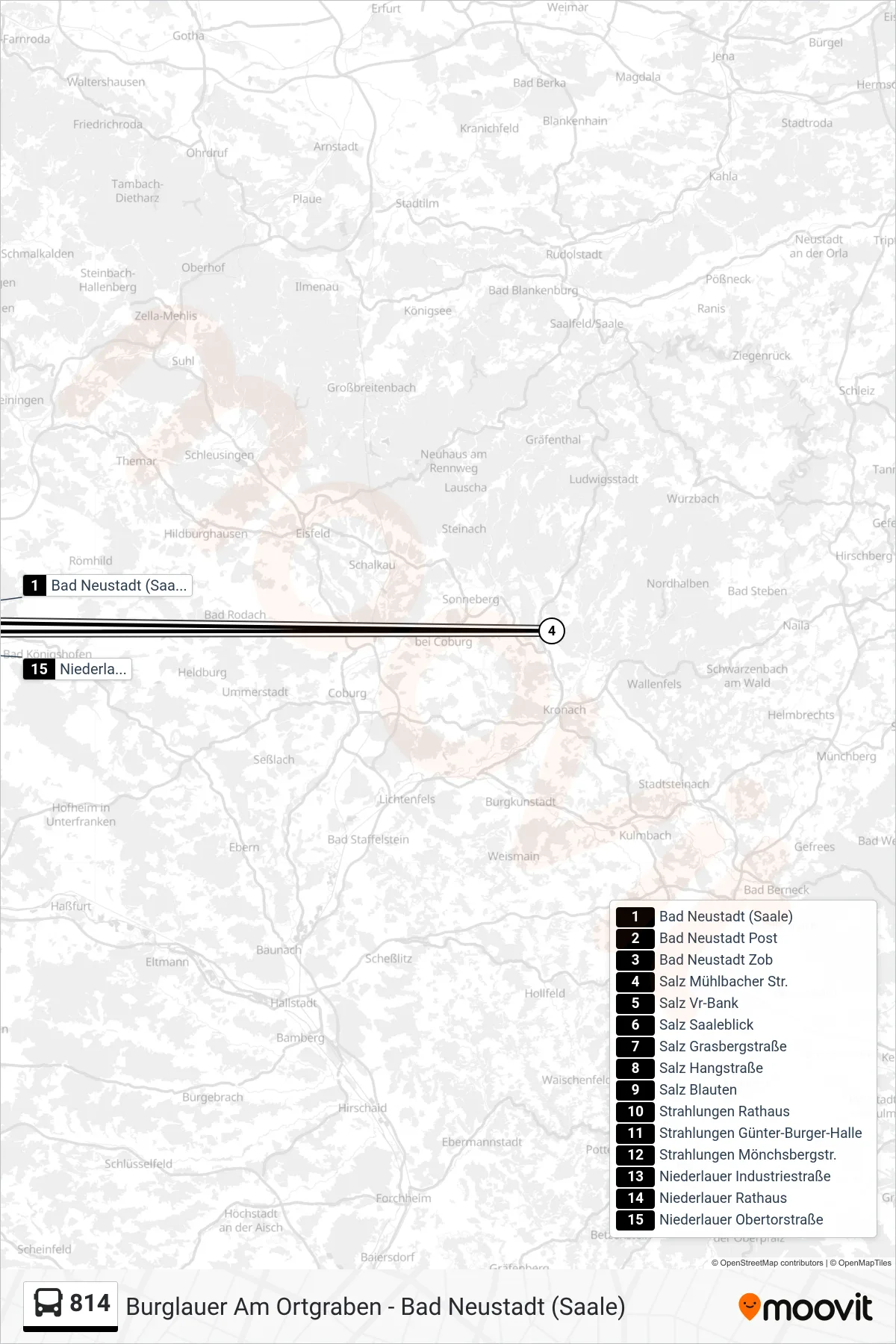 814 bus Line (Niederlauer Obertorstraße) route and stops on a map