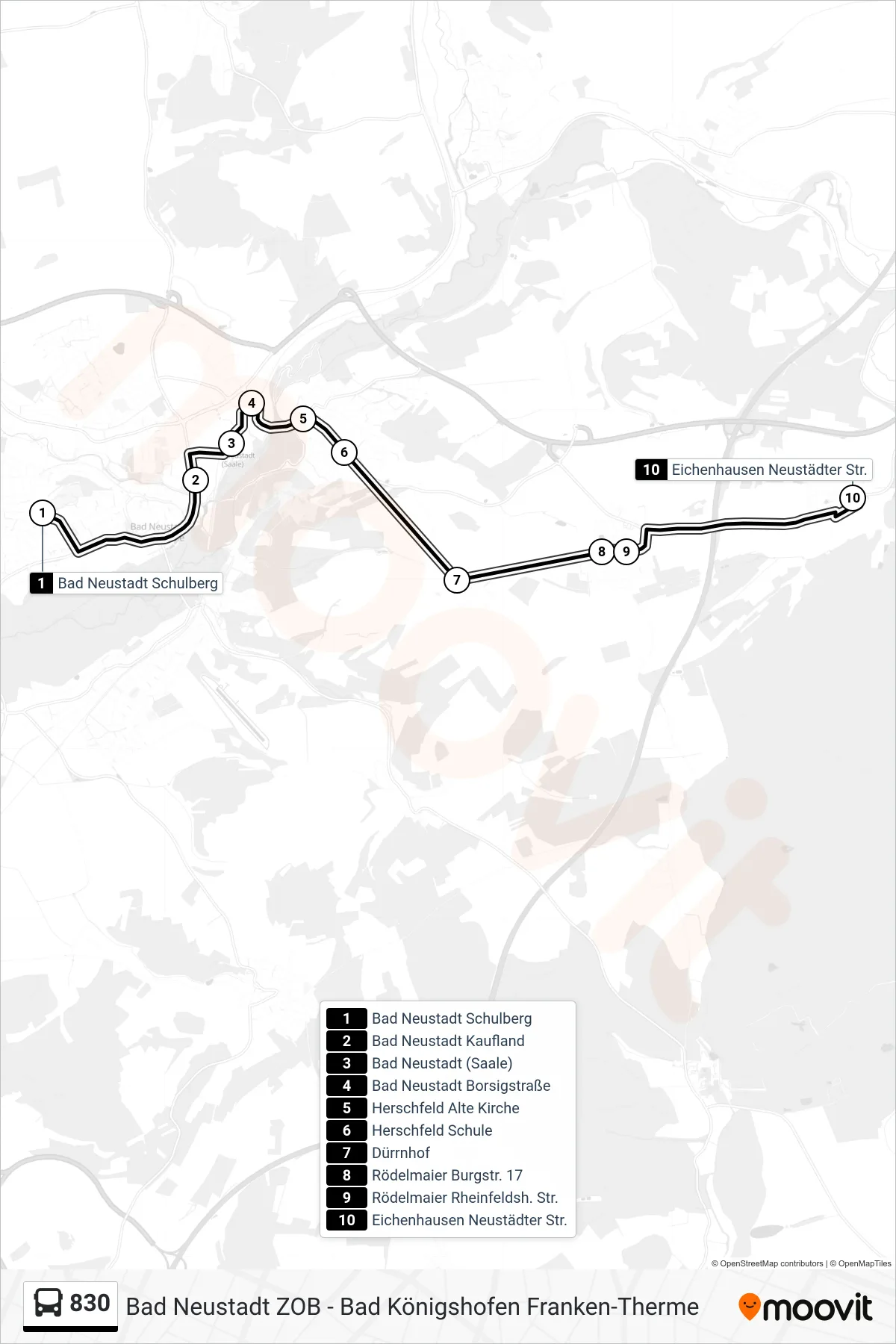 830 bus Line (Eichenhausen Neustädter Str.) route and stops on a map