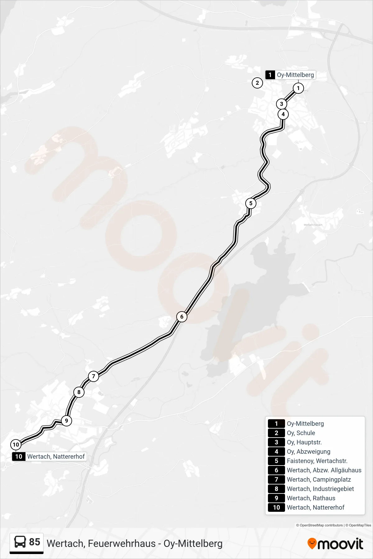 Linie 85 (Bus) Richtung Wertach: Route und Haltestellen auf der Karte