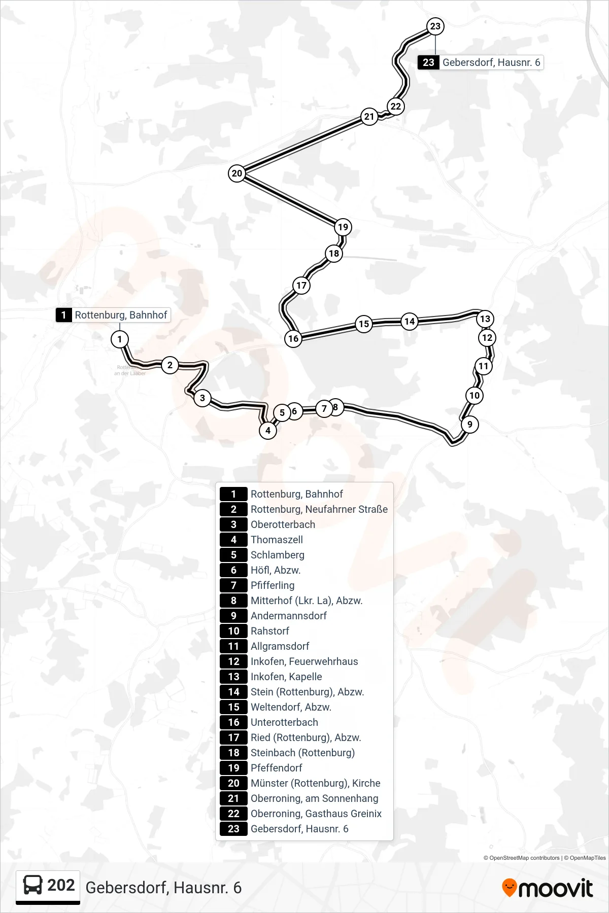 202 bus Line (Gebersdorf, Hausnr. 6) route and stops on a map