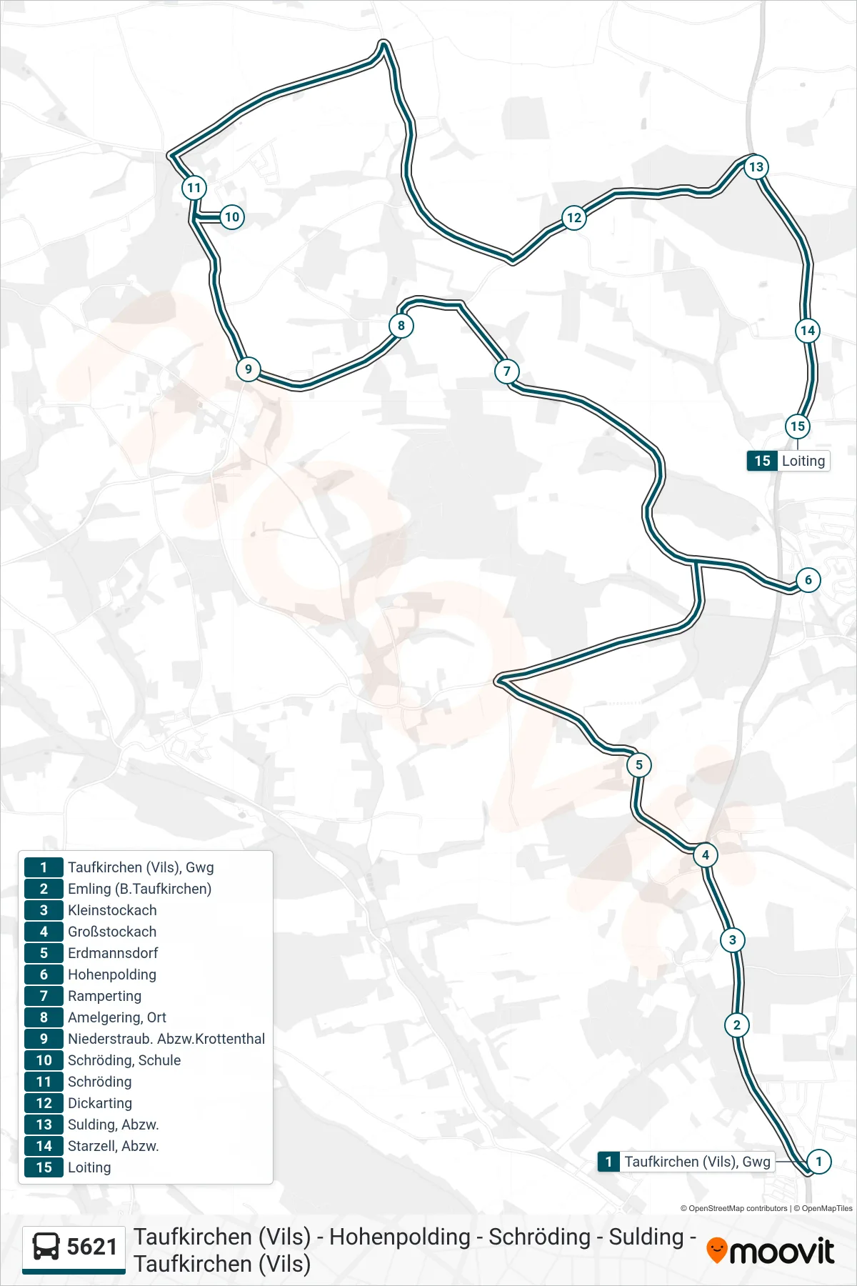 Linie 5621 (Bus) Richtung Loiting: Route und Haltestellen auf der Karte