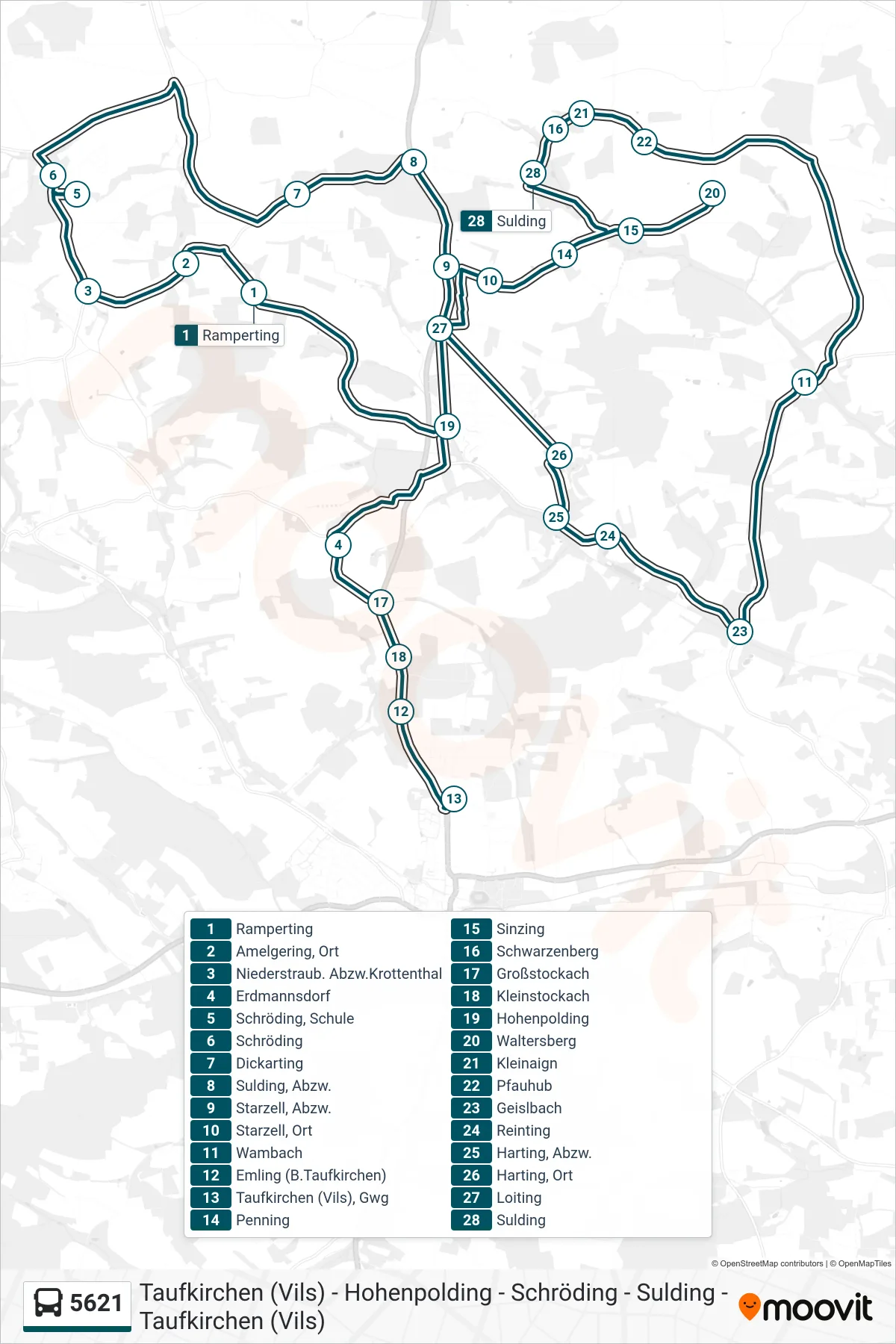 5621 bus Line (Gewerbegebiet) route and stops on a map