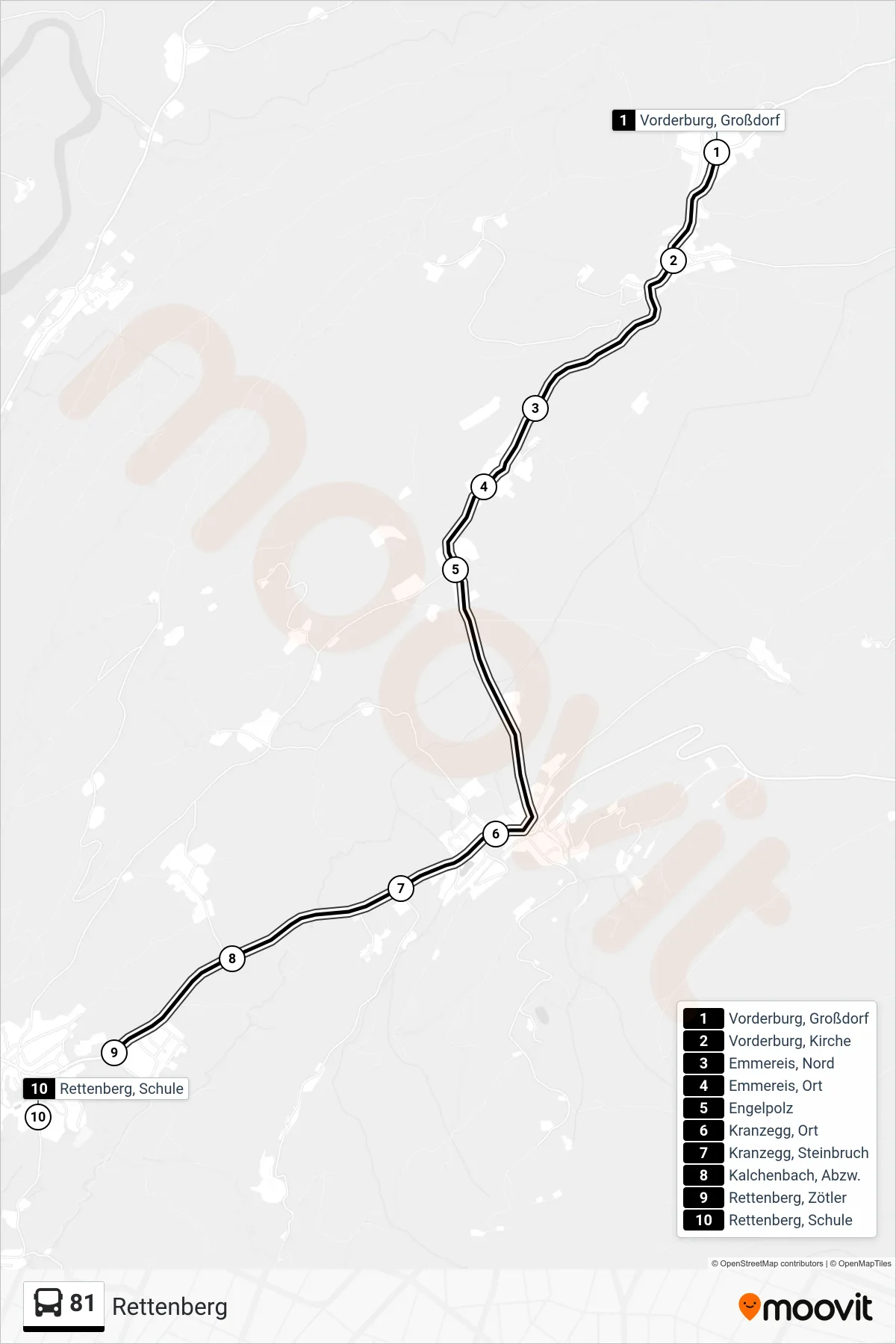 81 bus Line (Rettenberg) route and stops on a map