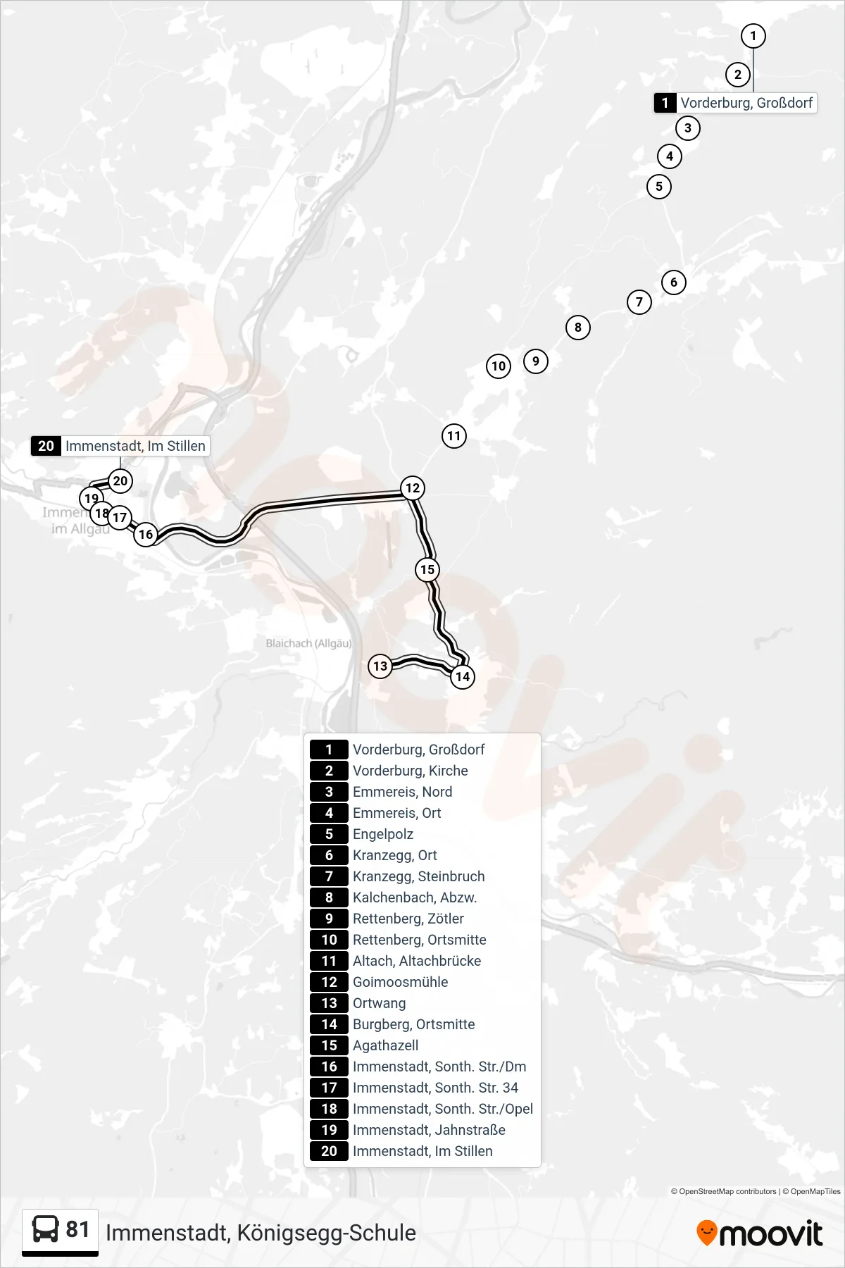 Linie 81 (Bus) Richtung Immenstadt, Königsegg-Schule: Route und Haltestellen auf der Karte