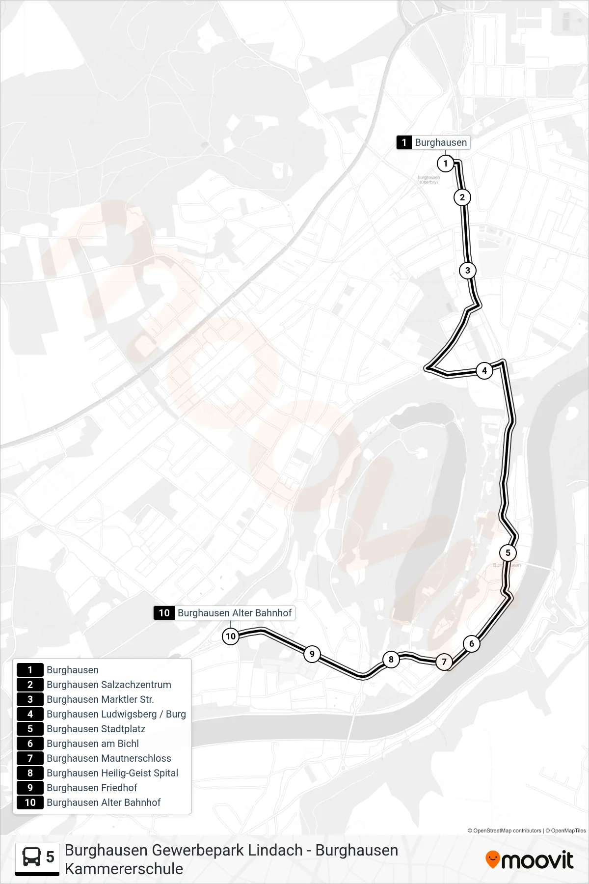 Linie 5 (Bus) Richtung Altstadt\Nstadtplatz: Route und Haltestellen auf der Karte