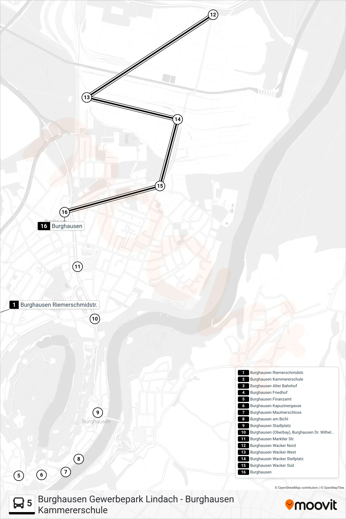 Linie 5 (Bus) Richtung Bahnhof / Zob: Route und Haltestellen auf der Karte